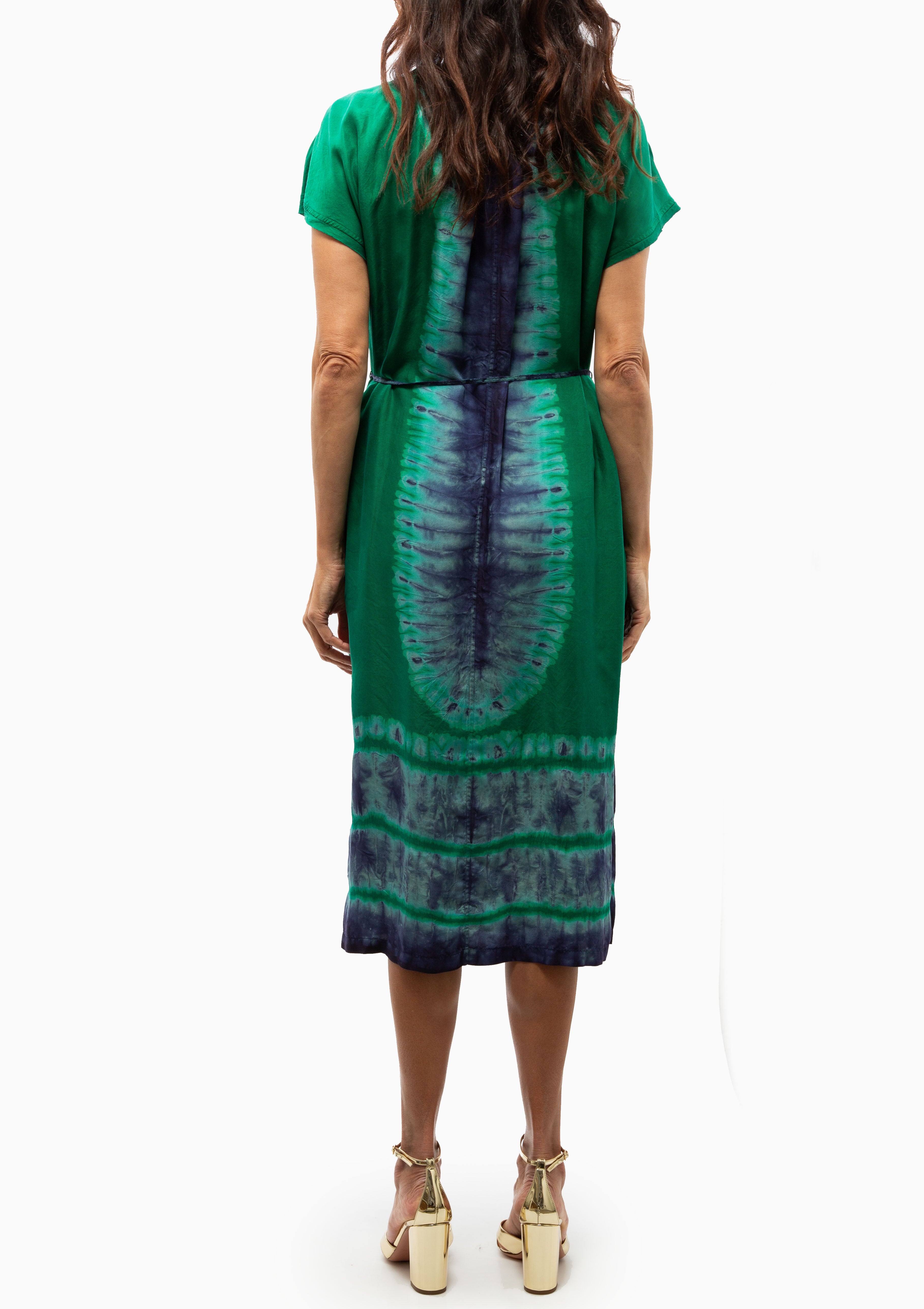 Silk Georgette Marceline Dress | Green Blue Borderline