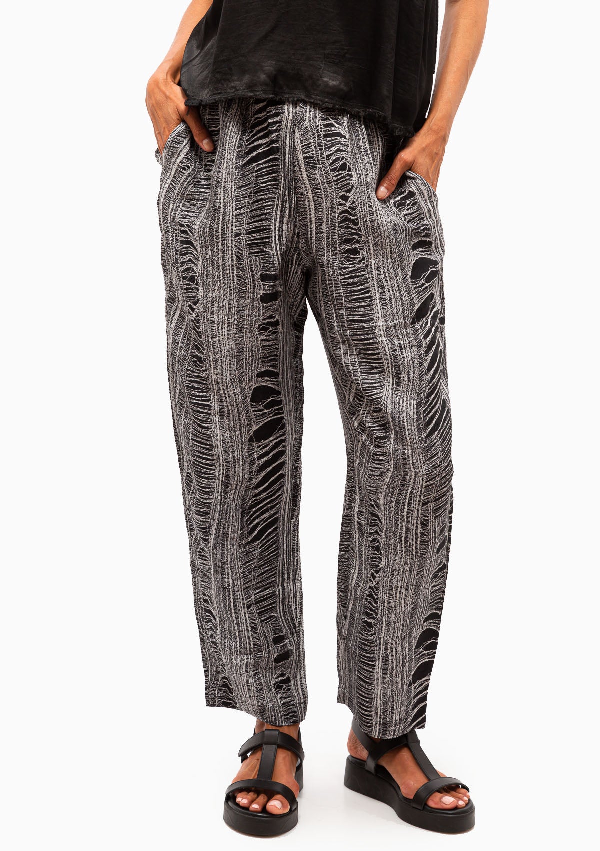 Silk Shred Print Fez Pant | Black and White