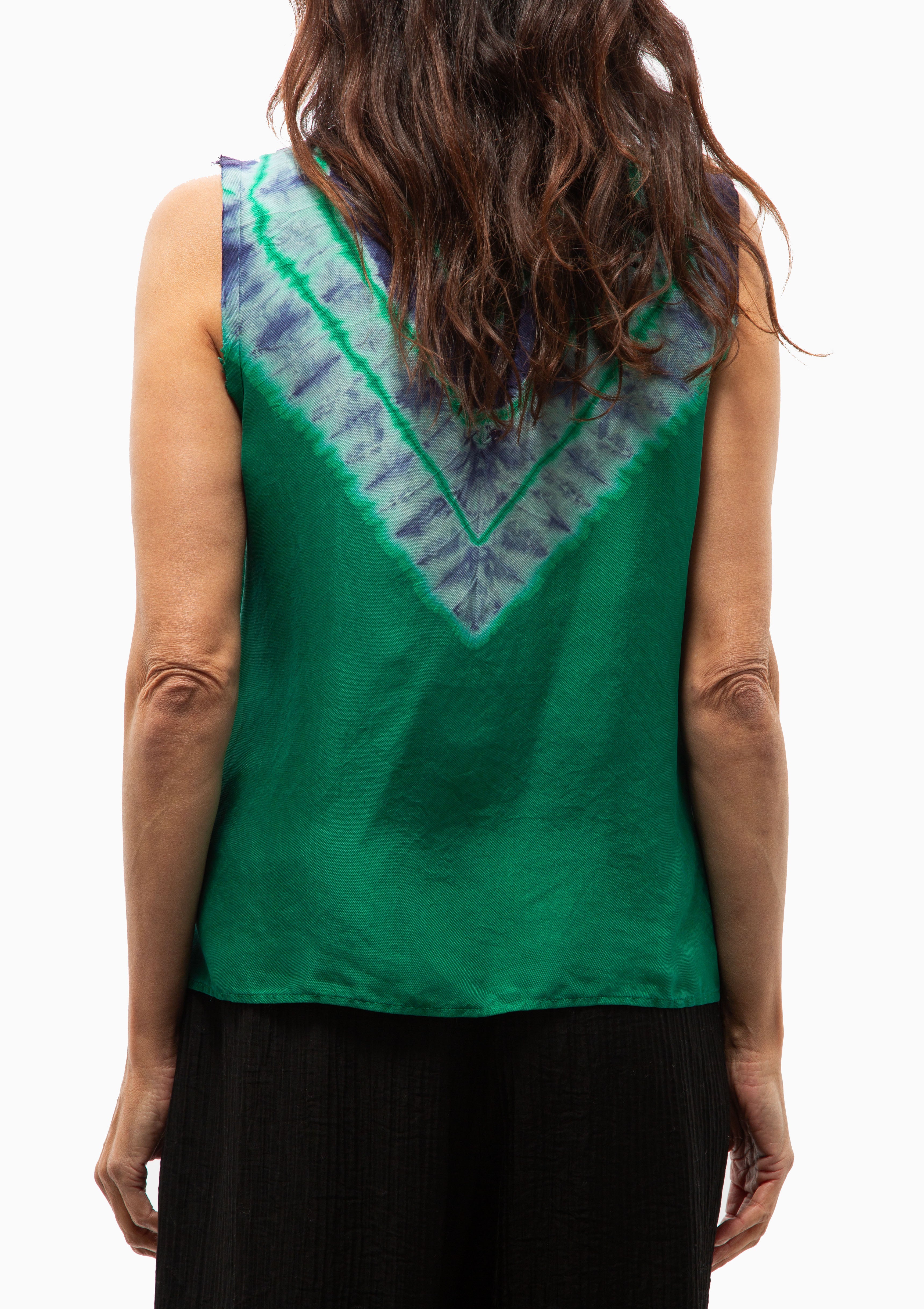 Silk Twill Zane Tank | Green Blue Borderline