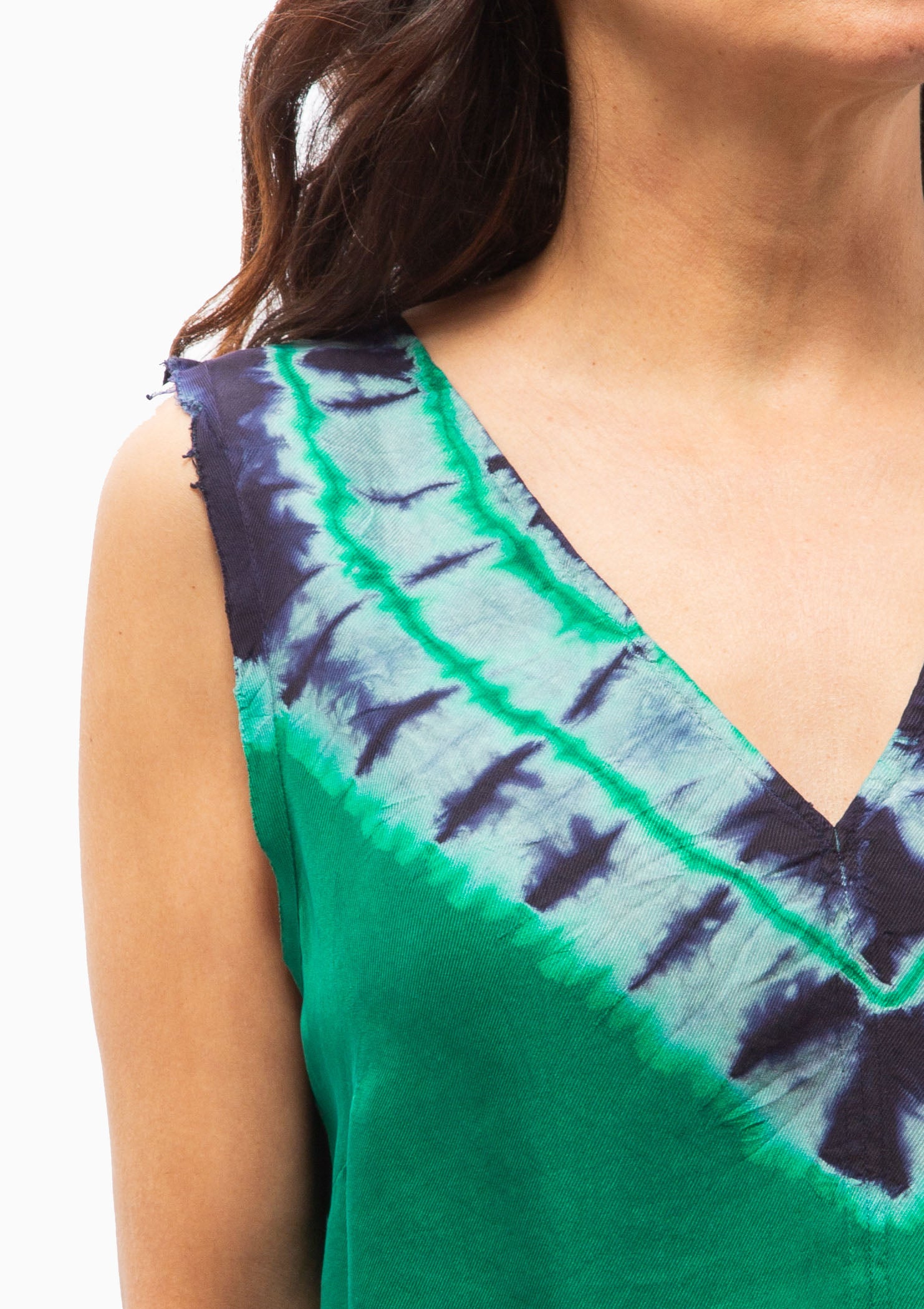 Silk Twill Zane Tank | Green Blue Borderline