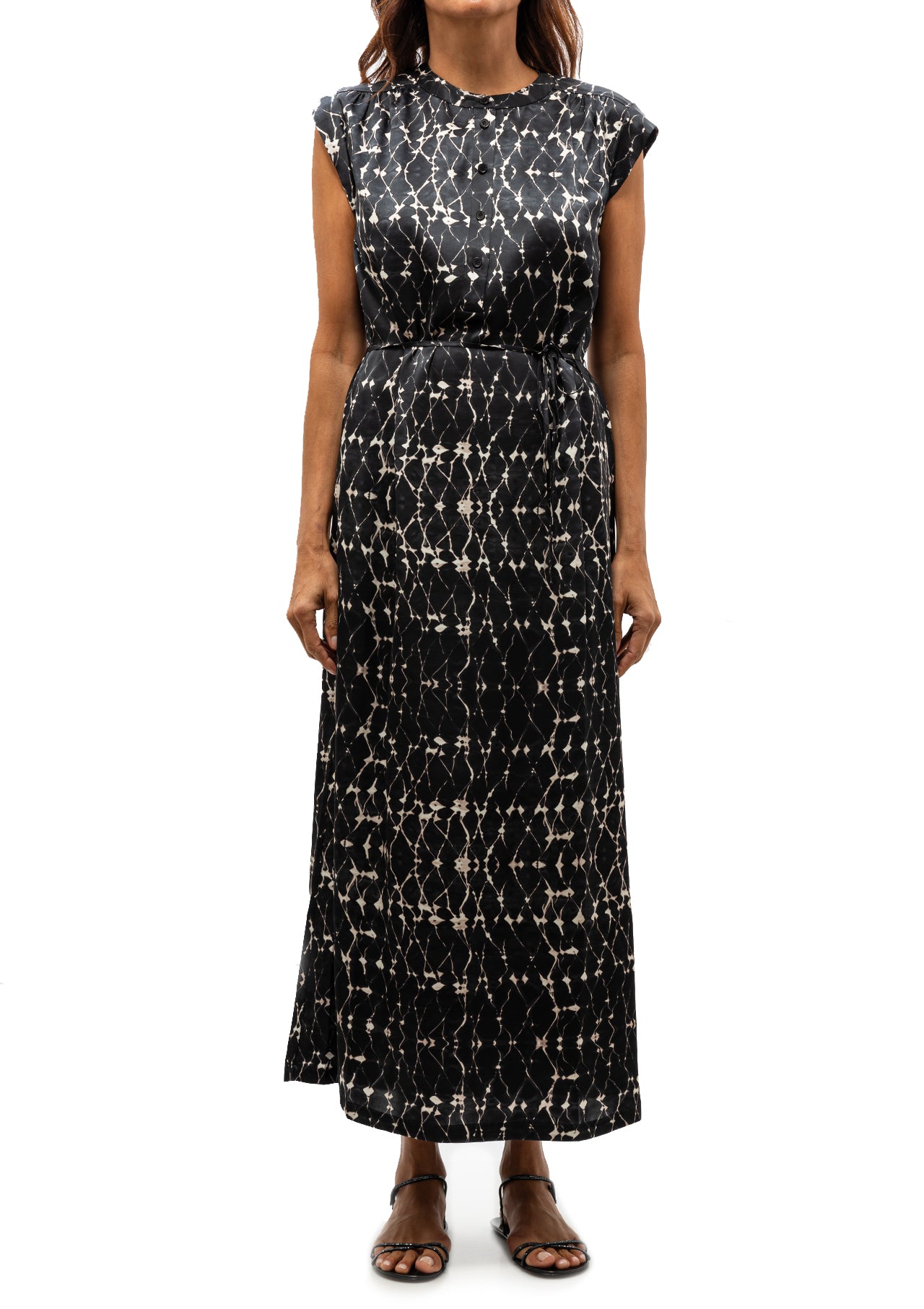 Silk Charmeuse Diamond Zaire Midi Dress | Charcoal