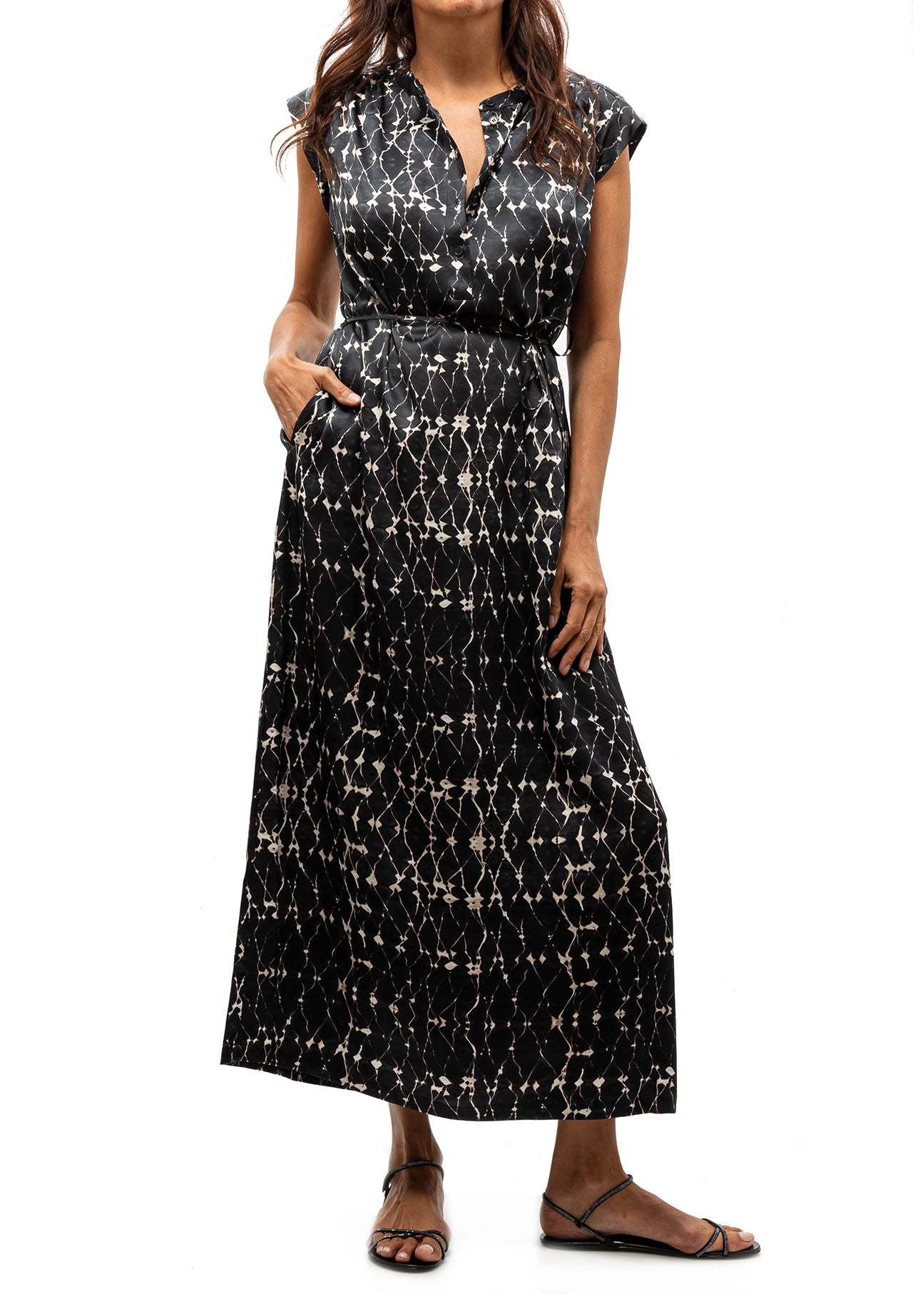 Silk Charmeuse Diamond Zaire Midi Dress | Charcoal