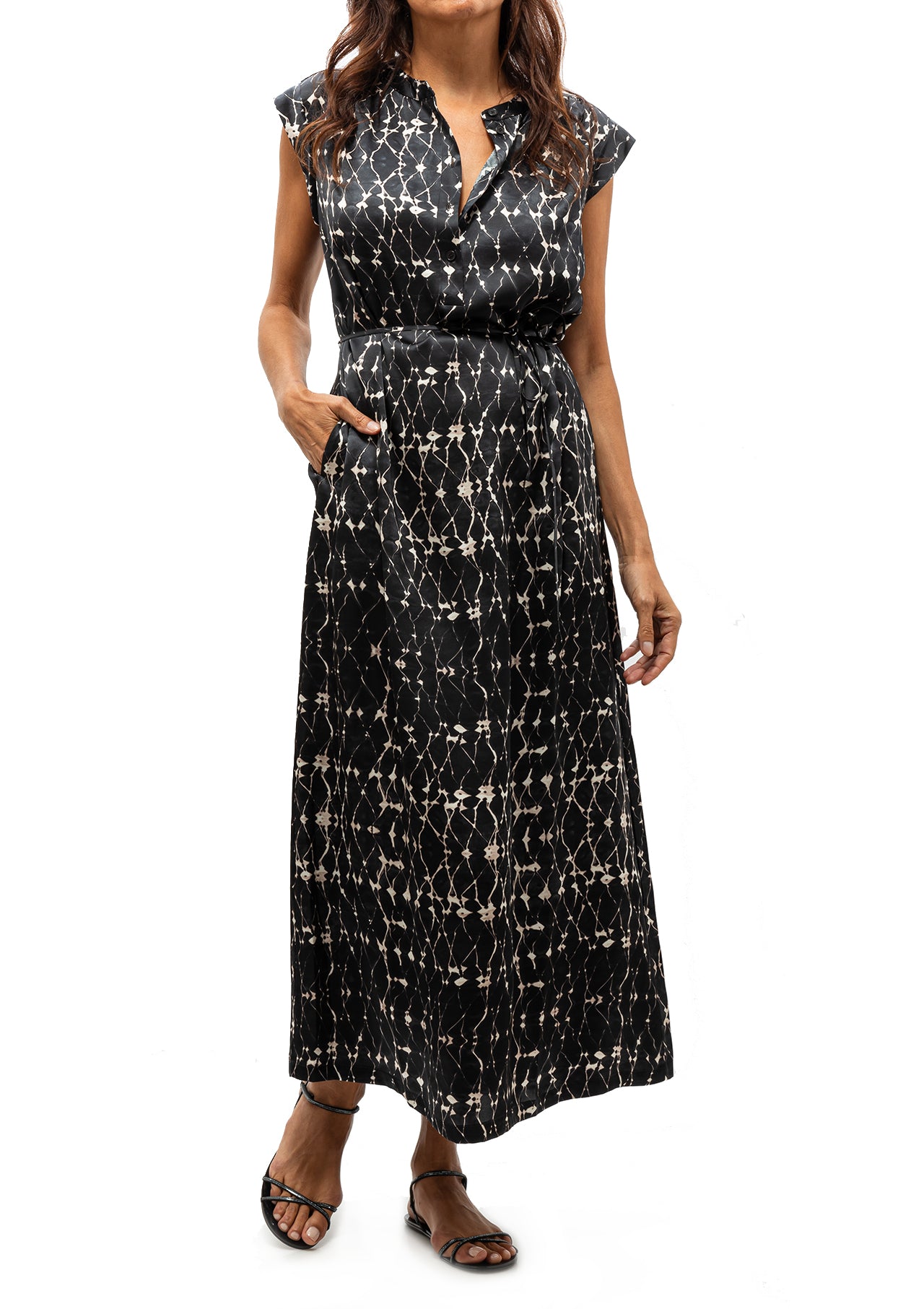 Silk Charmeuse Diamond Zaire Midi Dress | Charcoal