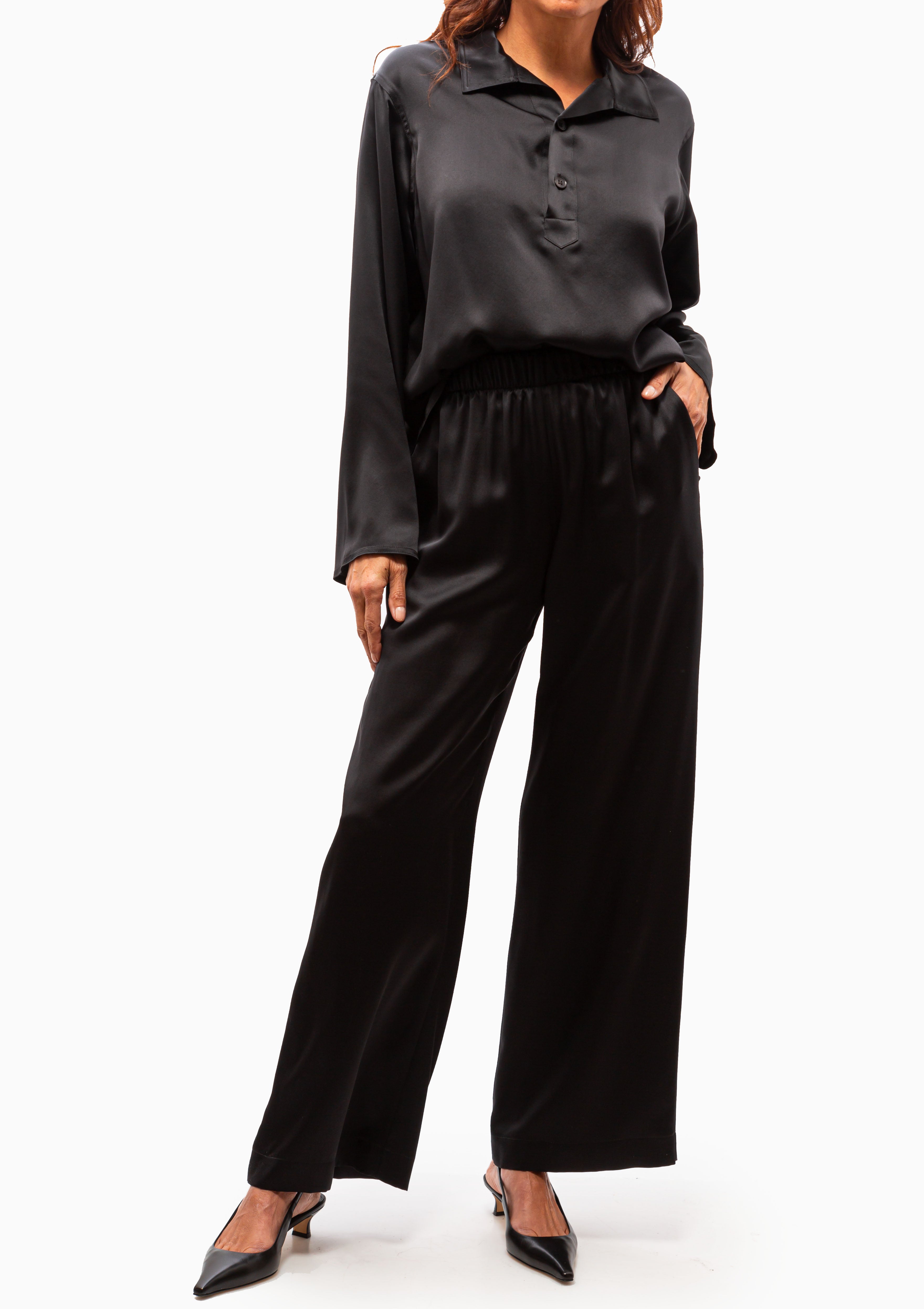 Matilda Oversized Silk Top | Black