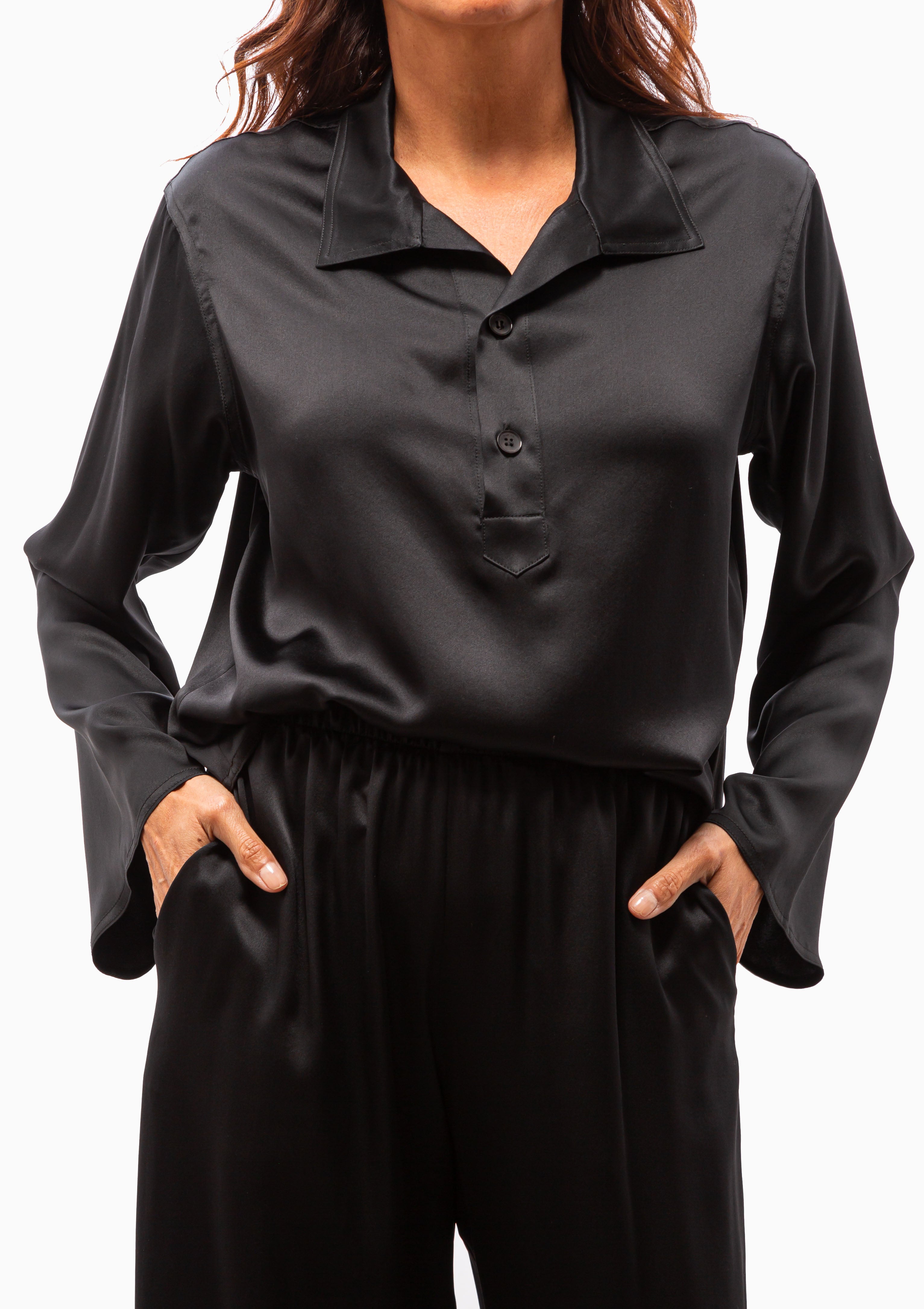 Matilda Oversized Silk Top | Black