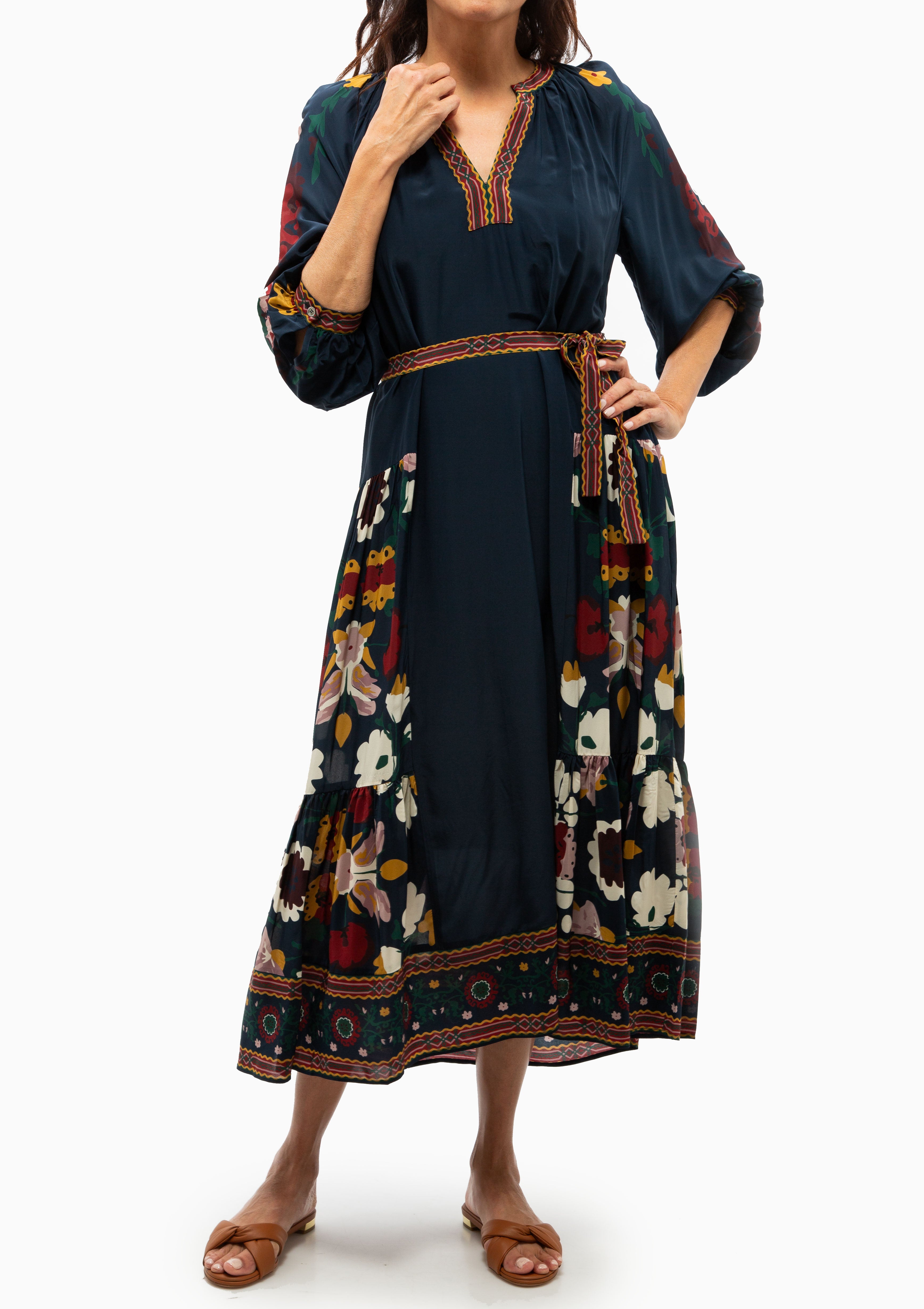 Cassia Print Long Sleeve Dress | Navy