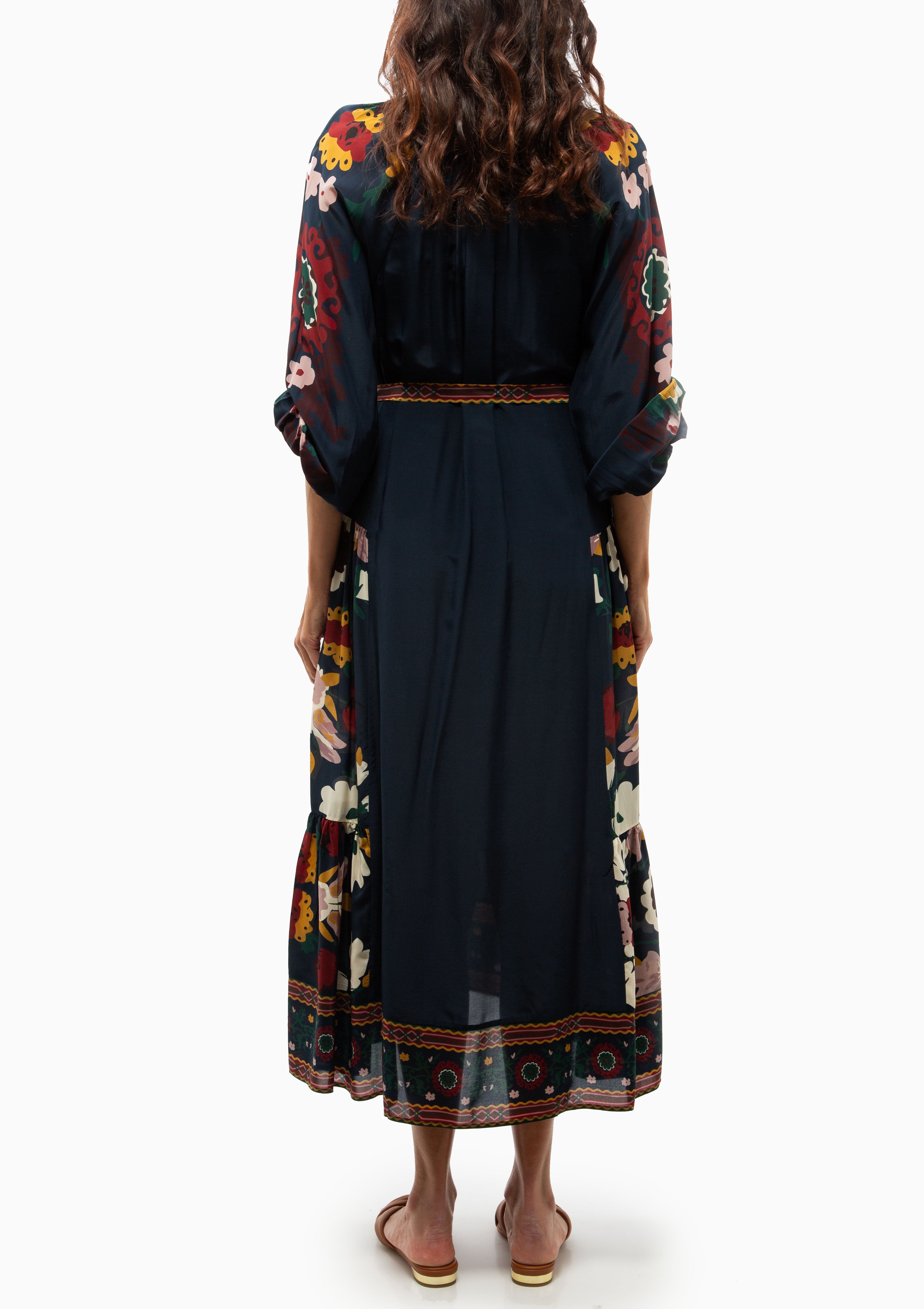 Cassia Print Long Sleeve Dress | Navy