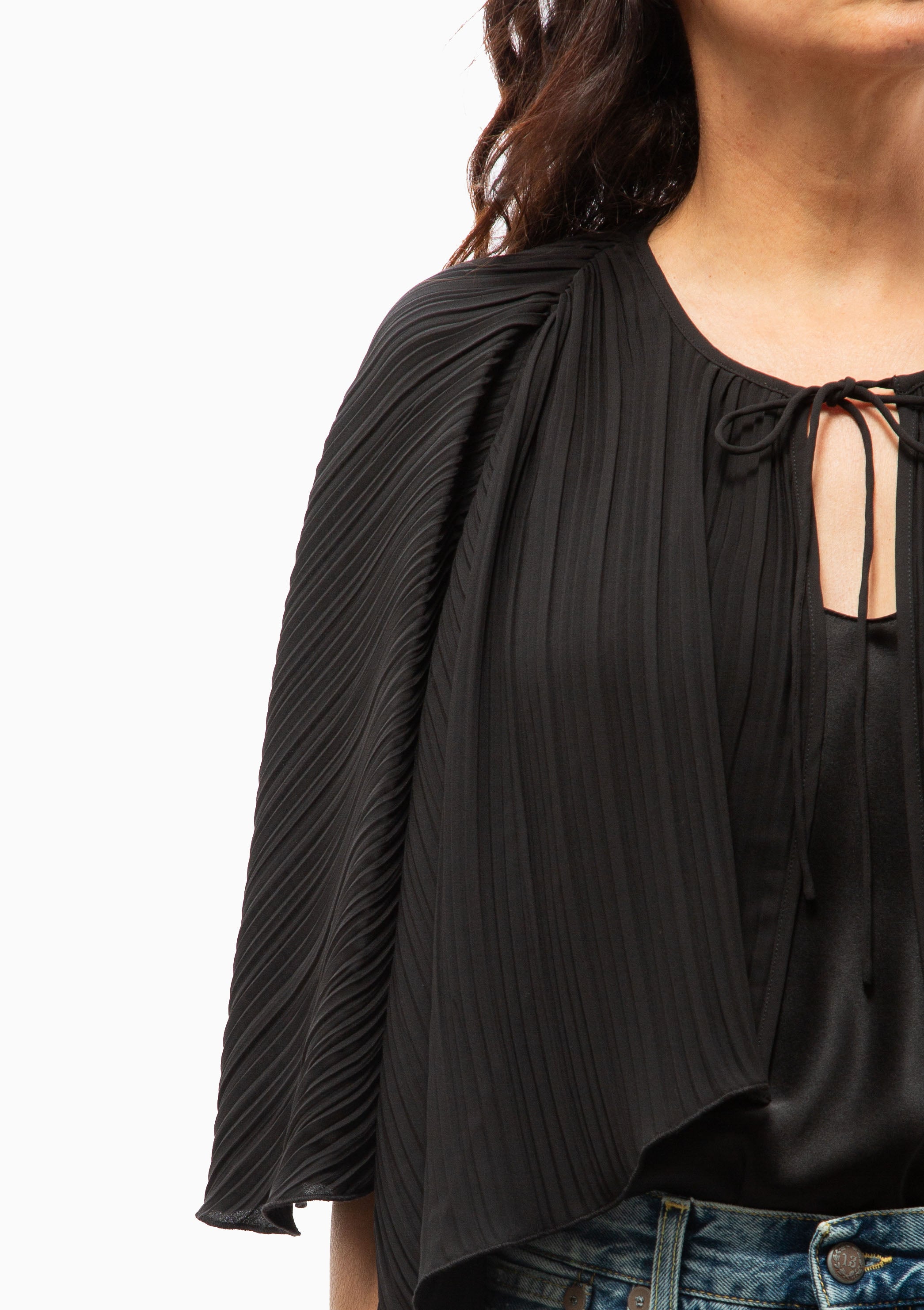 Delilah Pleated Cupro Cape | Black