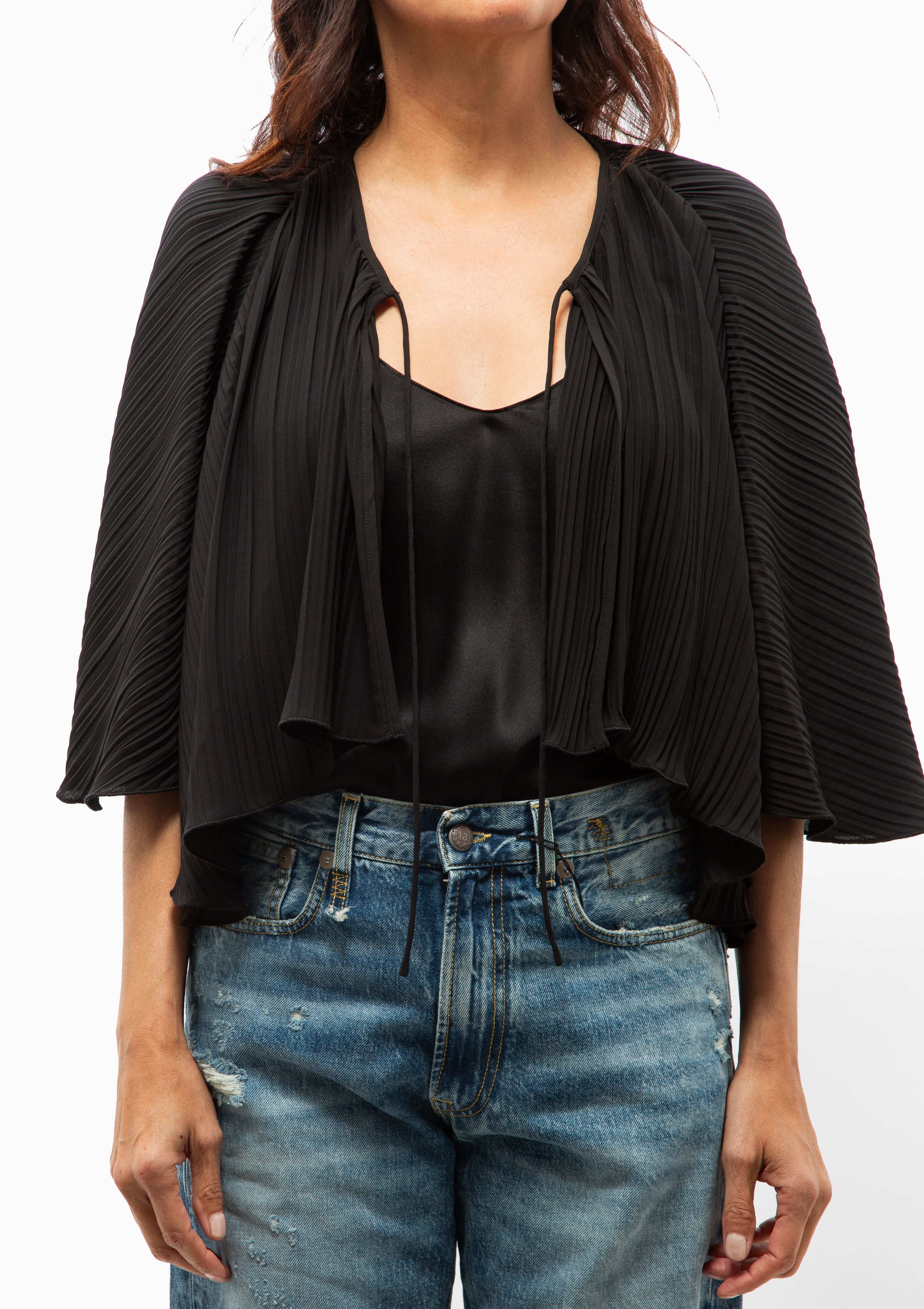 Delilah Pleated Cupro Cape | Black