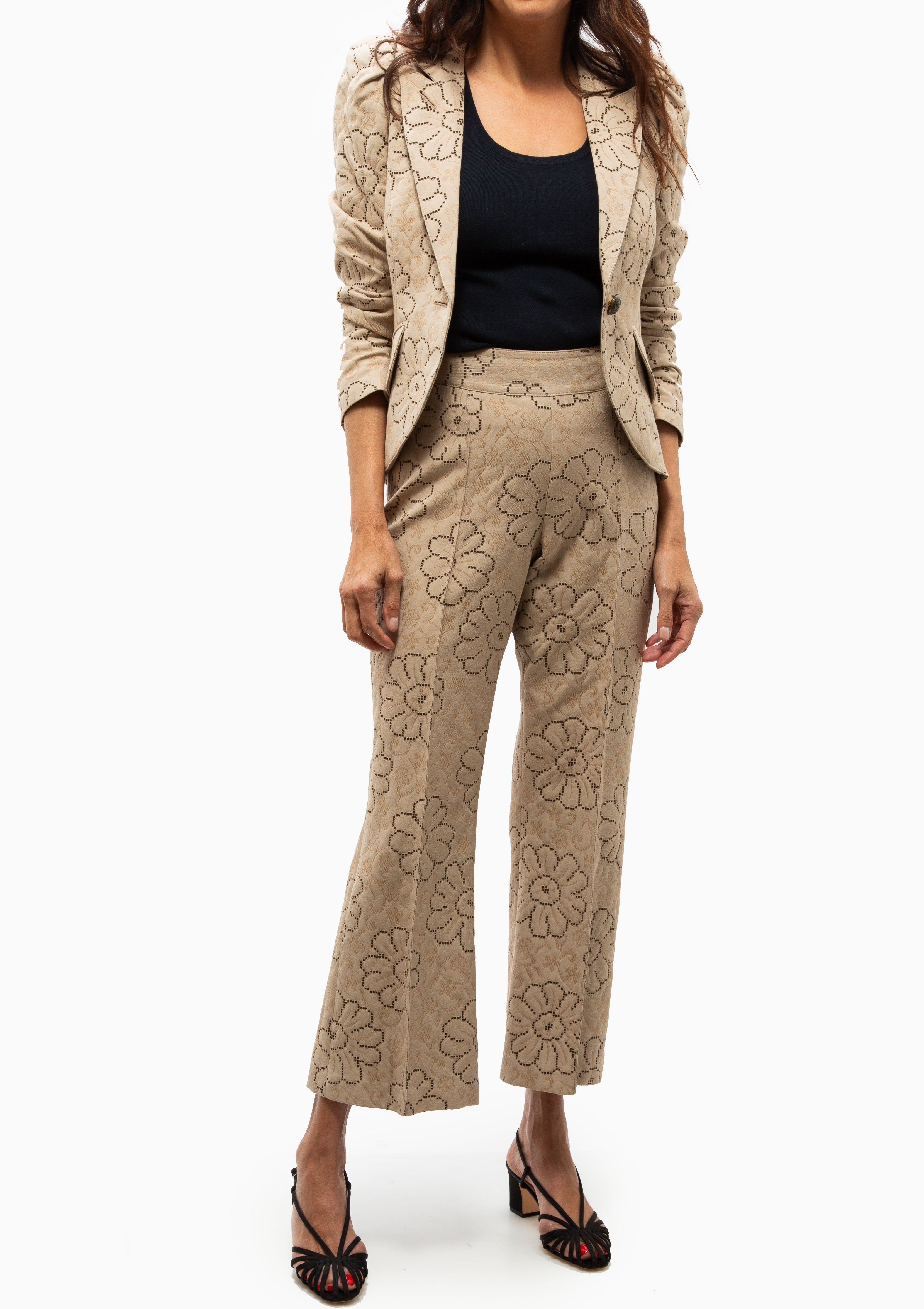 Cropped Pintuck Pant | Putty Jacquard