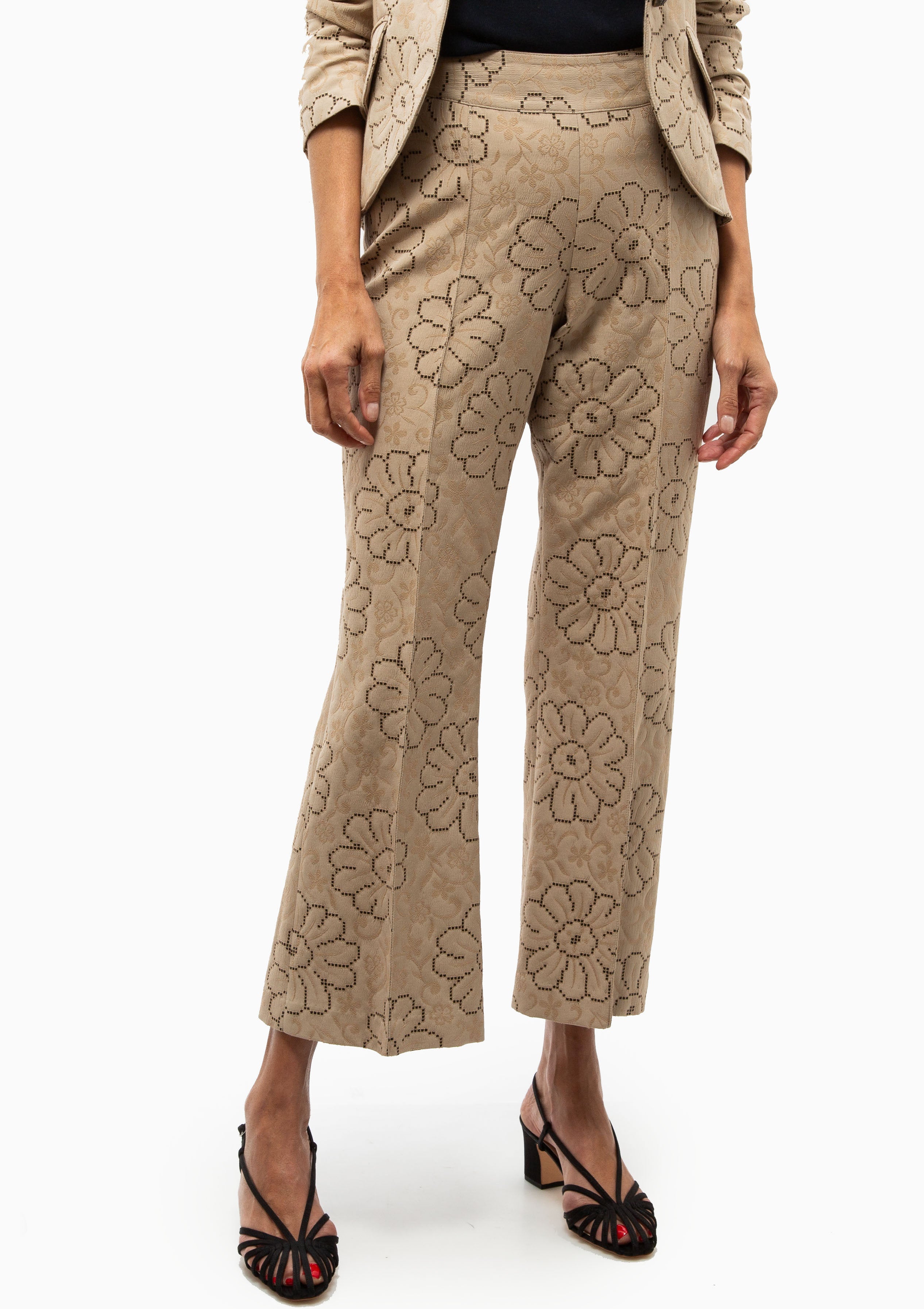 Cropped Pintuck Pant | Putty Jacquard