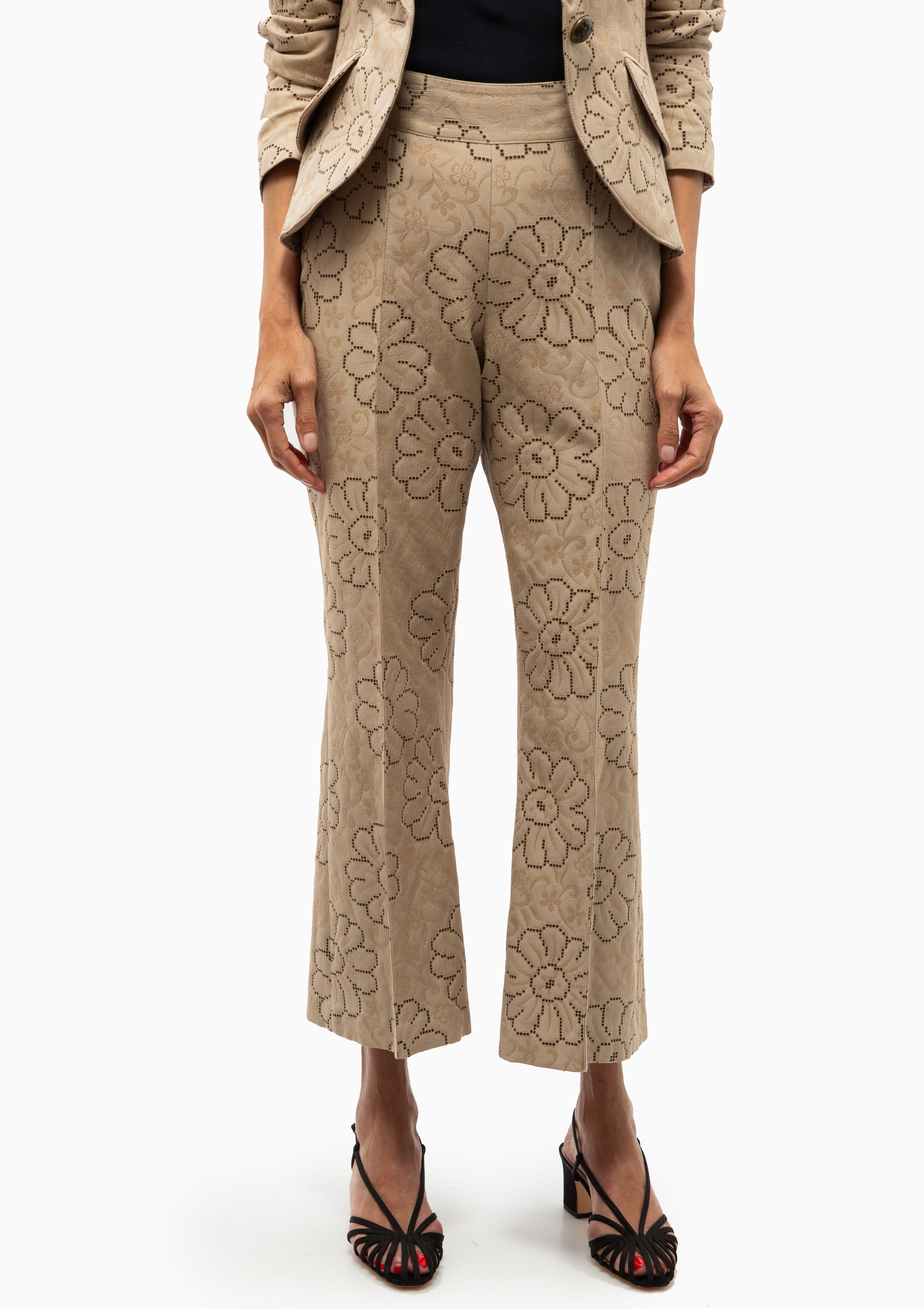 Cropped Pintuck Pant | Putty Jacquard