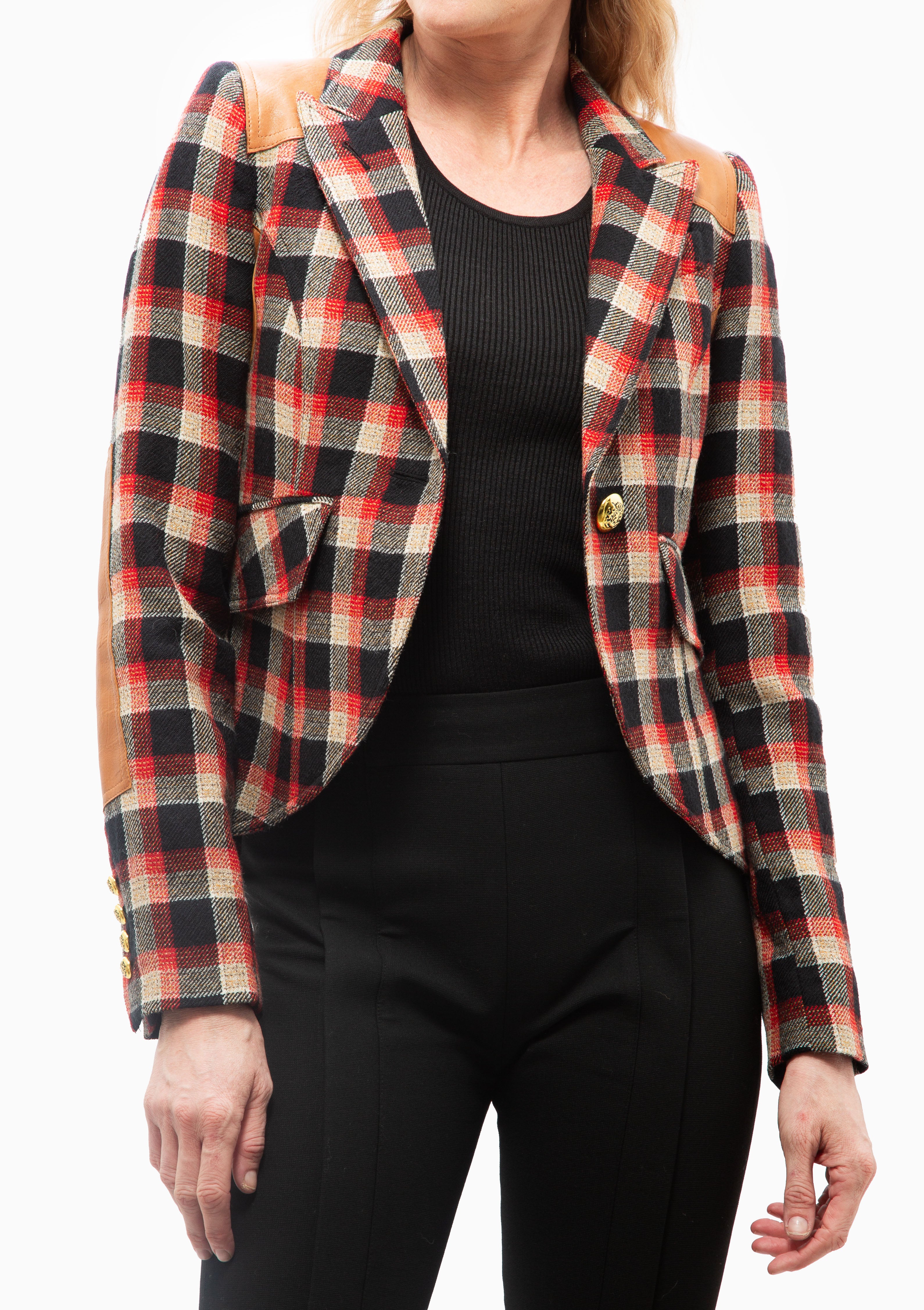 Rifle-Patch One Button Blazer | Scarlet Check