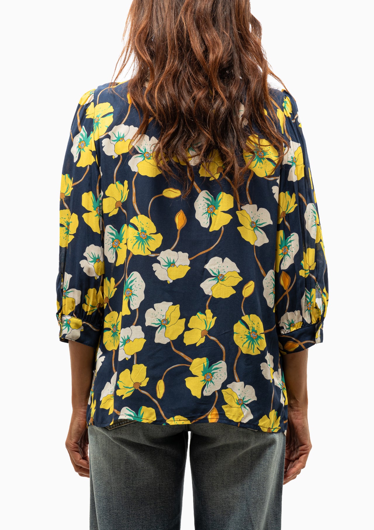 Shirred Pocket Blouse | Navy Buttercup