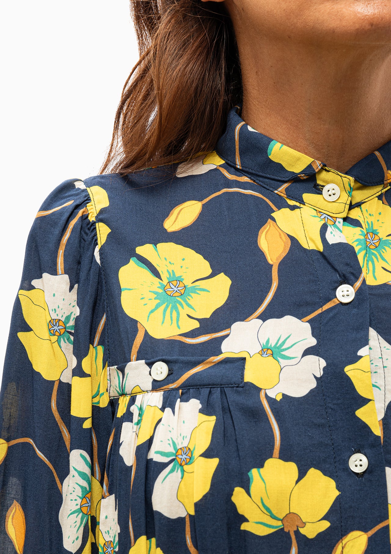 Shirred Pocket Blouse | Navy Buttercup