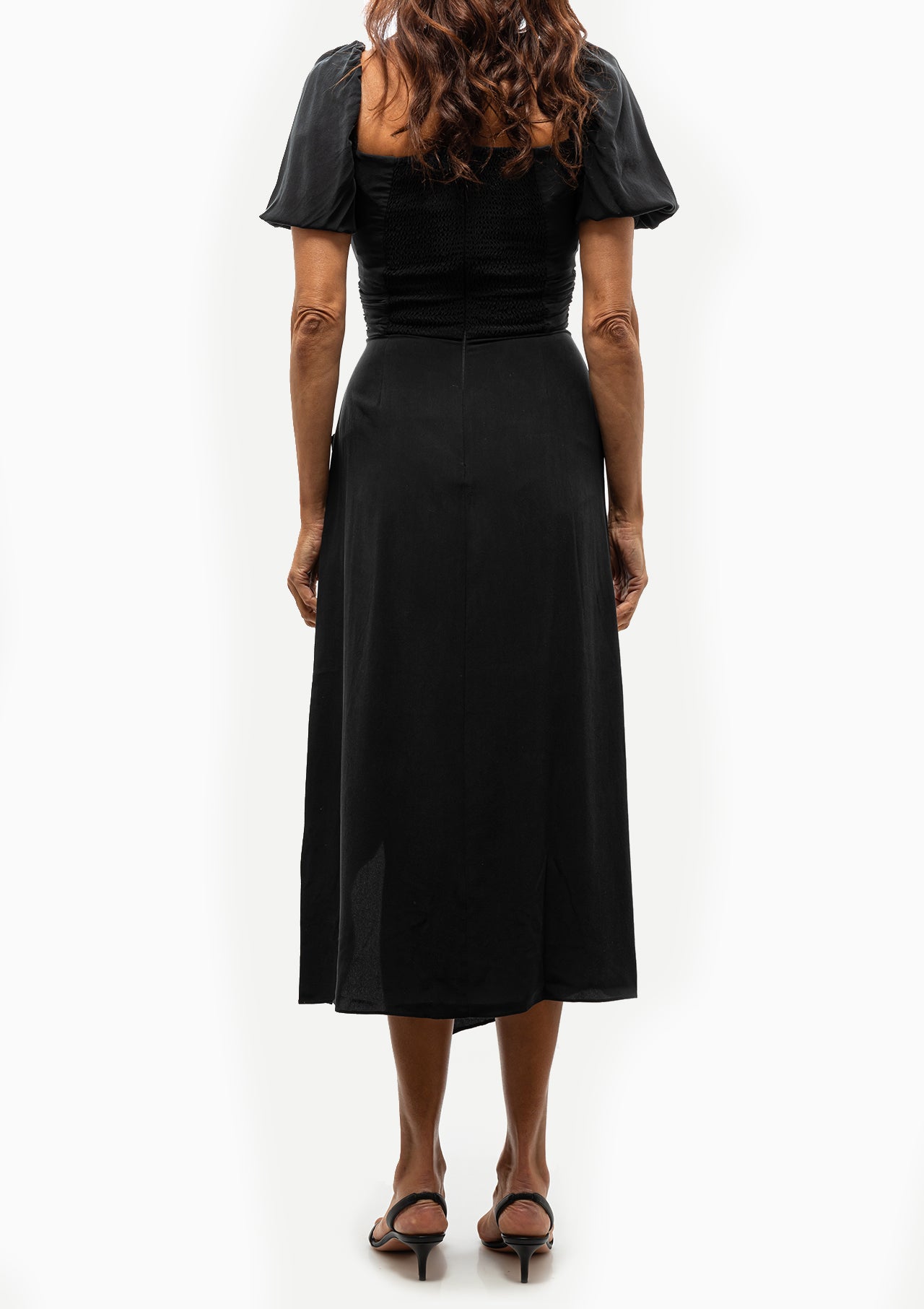 Siya Silk Puff Sleeve Dress | Black