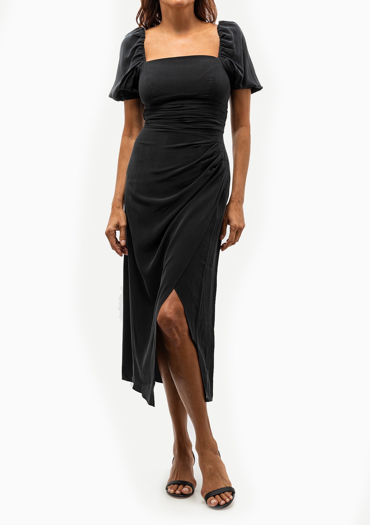 Siya Silk Puff Sleeve Dress | Black