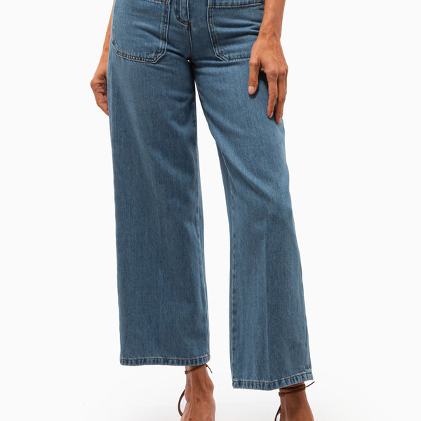 Wide Leg Crop Jeans - Comet Wash