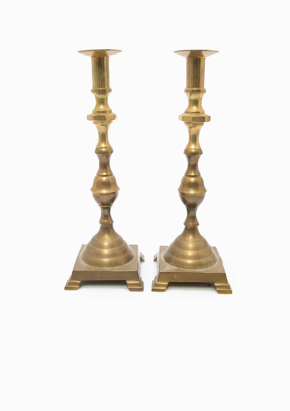 Vintage Brass Beehive Candlesticks Pair, 14"