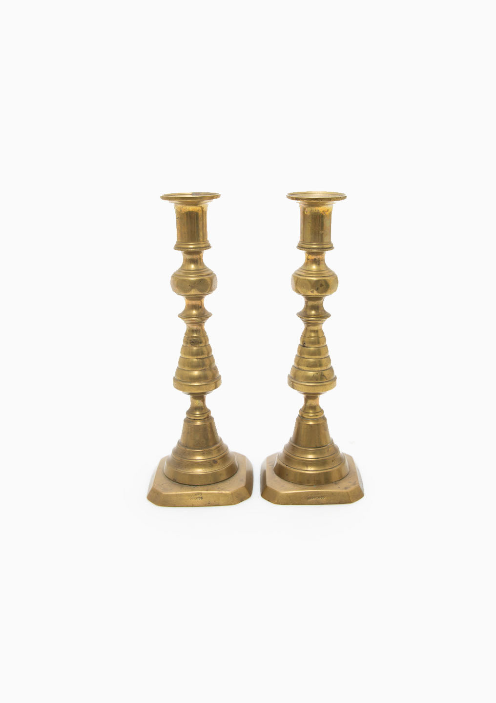 Vintage Brass Beehive Candlesticks Pair, 9.25"