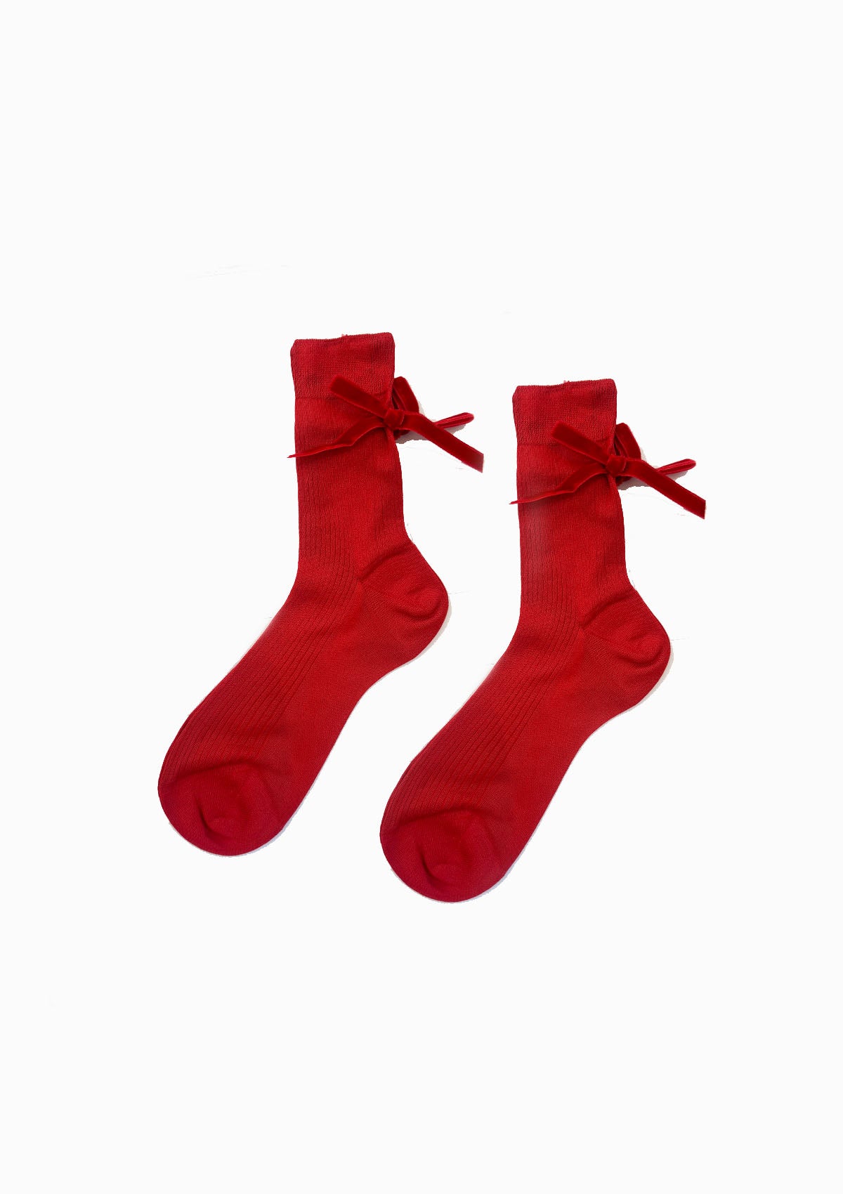 One Ribbed Velvet Bow Socks | Red