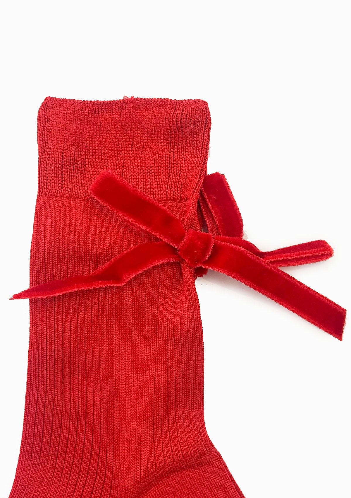 One Ribbed Velvet Bow Socks | Red