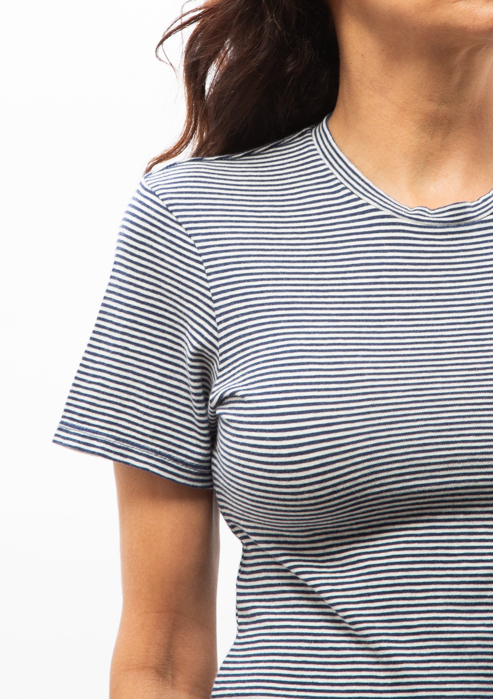 Lana Crewneck Tee | Ivory/Navy Stripe