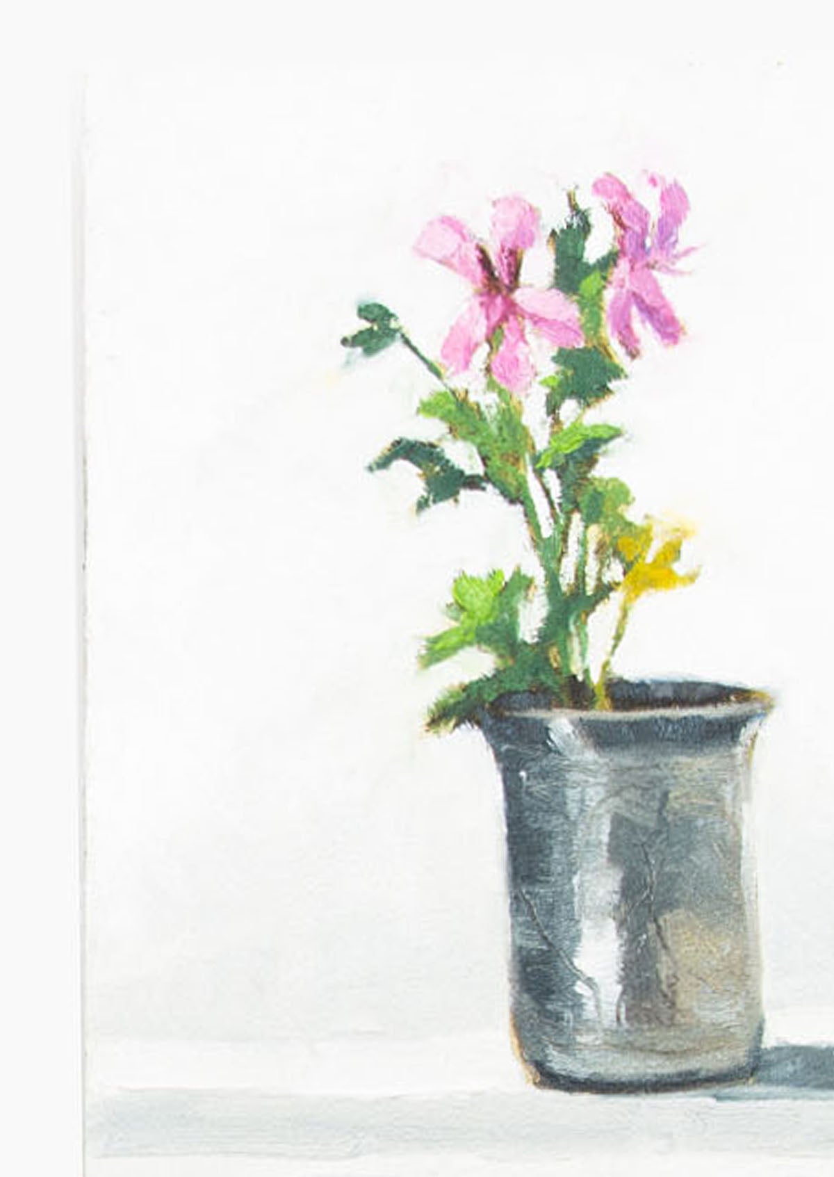 Geranium Silver Cup Oil Painting On Panel Mounted | 7"x5"