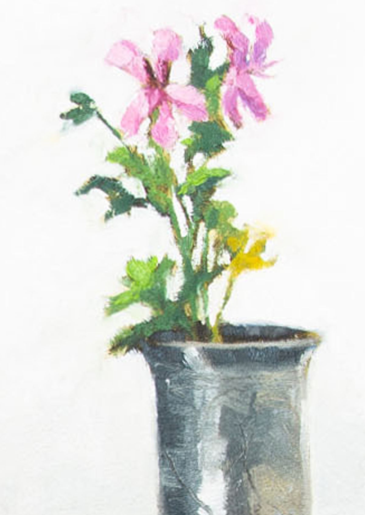 Geranium Silver Cup Oil Painting On Panel Mounted | 7"x5"