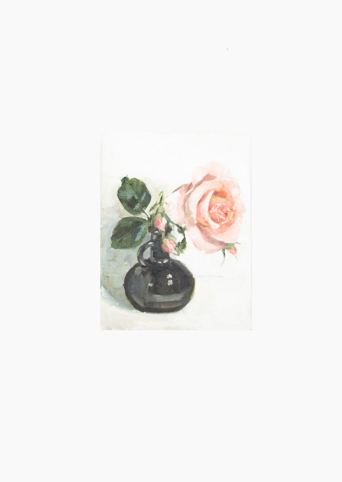 Pink Rose Black Vase Oil Painting On Panel Mounted | 8"x6"