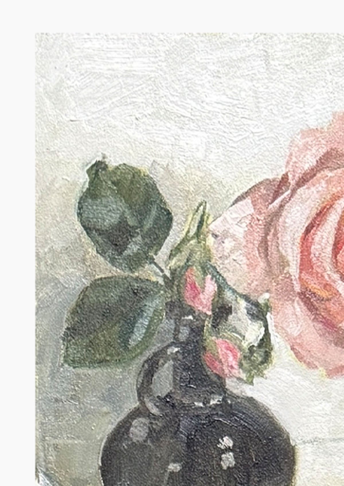 Pink Rose Black Vase Oil Painting On Panel Mounted | 8"x6"