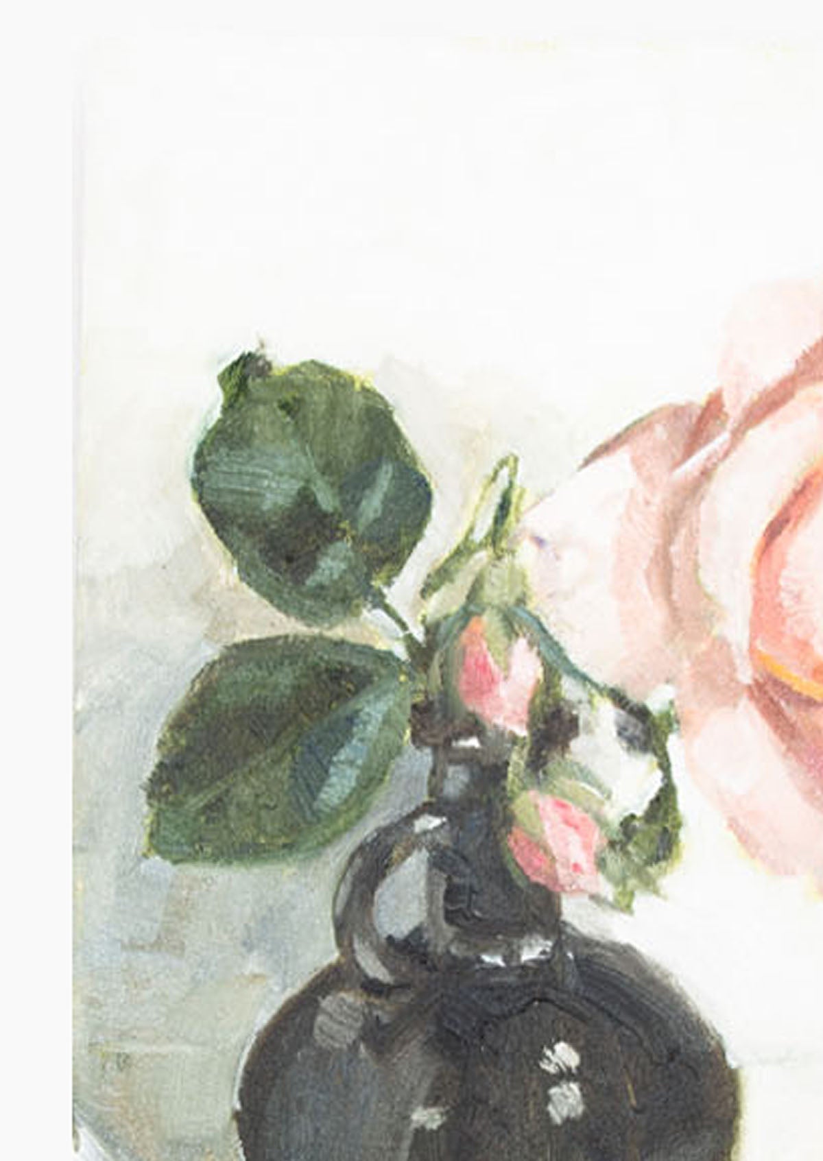 Pink Rose Black Vase Oil Painting On Panel Mounted | 8"x6"