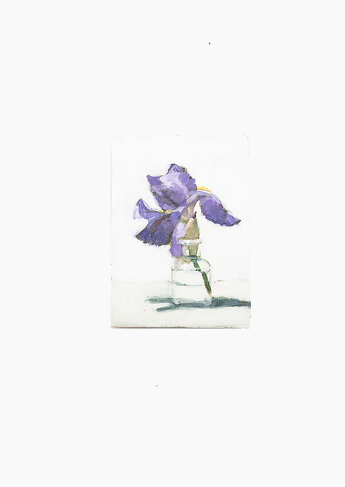 Purple Iris Small Bottle Oil Painting On Panel Mounted | 7"x5"