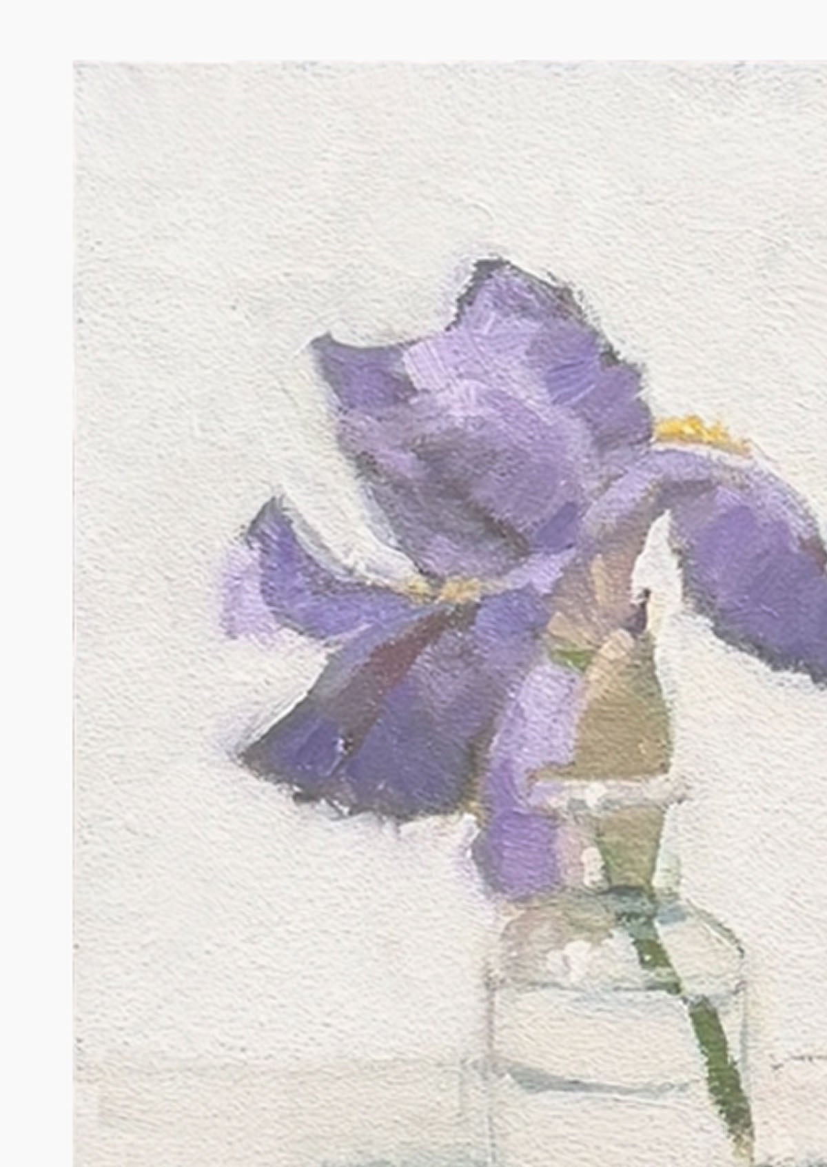 Purple Iris Small Bottle Oil Painting On Panel Mounted | 7"x5"