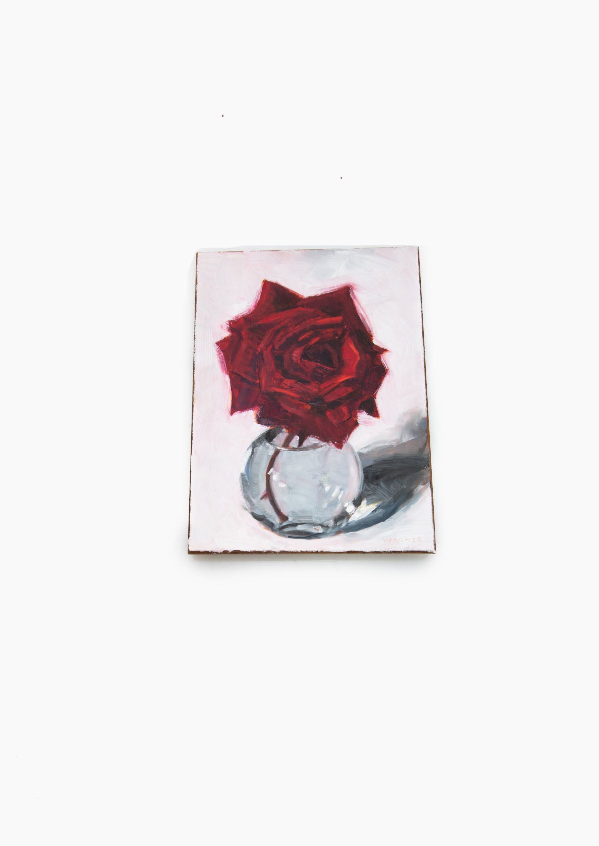 Red Rose Globe Vase Oil Painting On Panel Mounted | 7"x5"