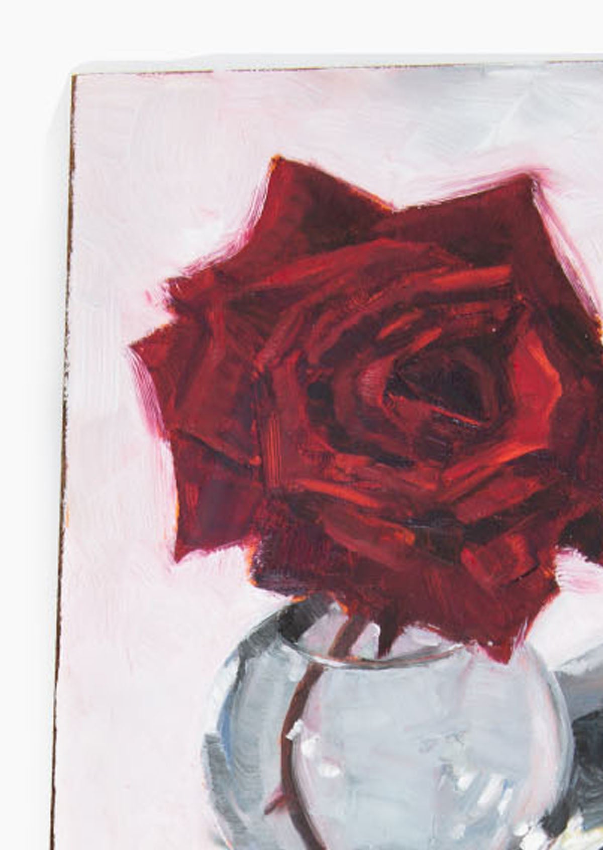 Red Rose Globe Vase Oil Painting On Panel Mounted | 7"x5"