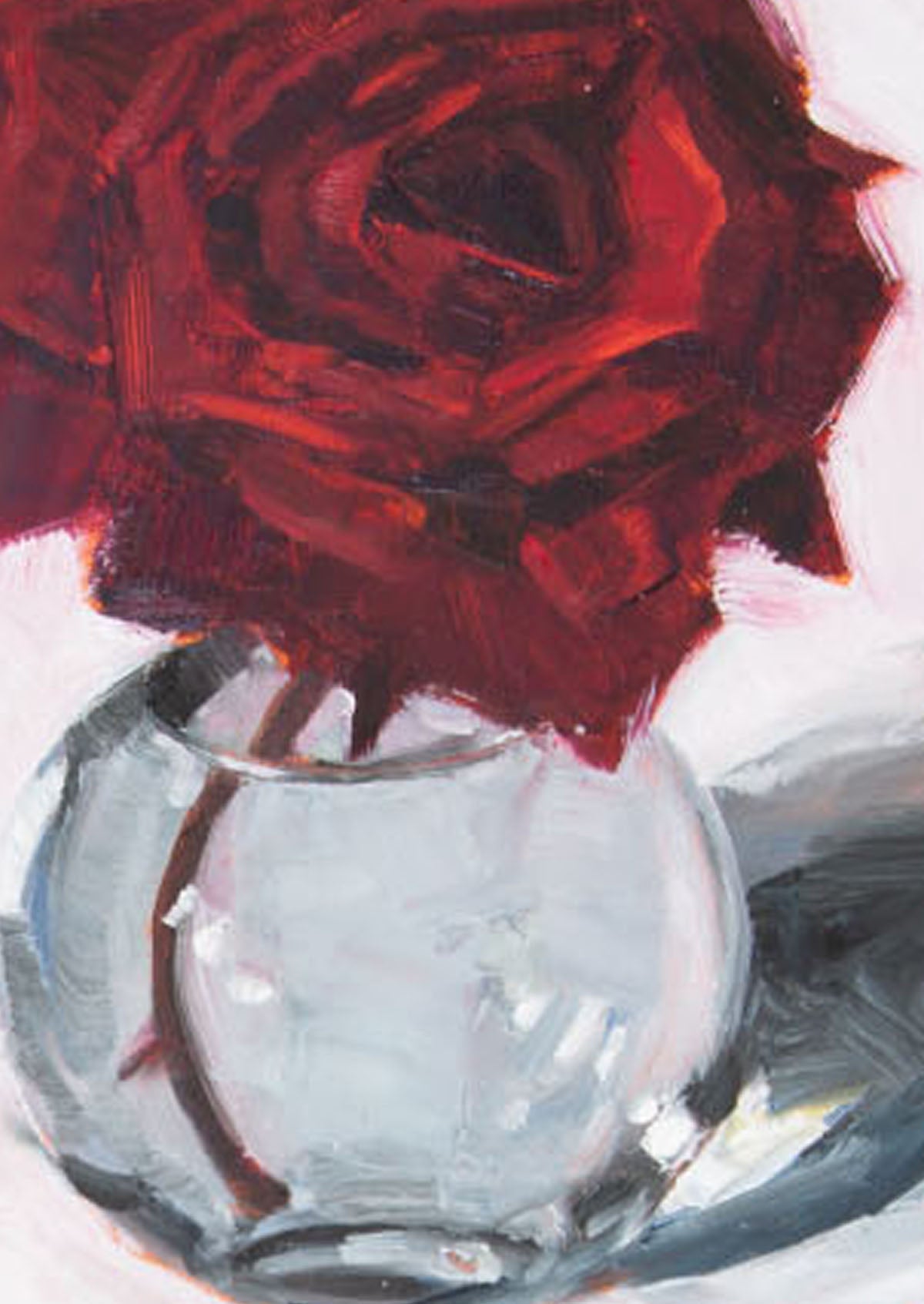 Red Rose Globe Vase Oil Painting On Panel Mounted | 7"x5"