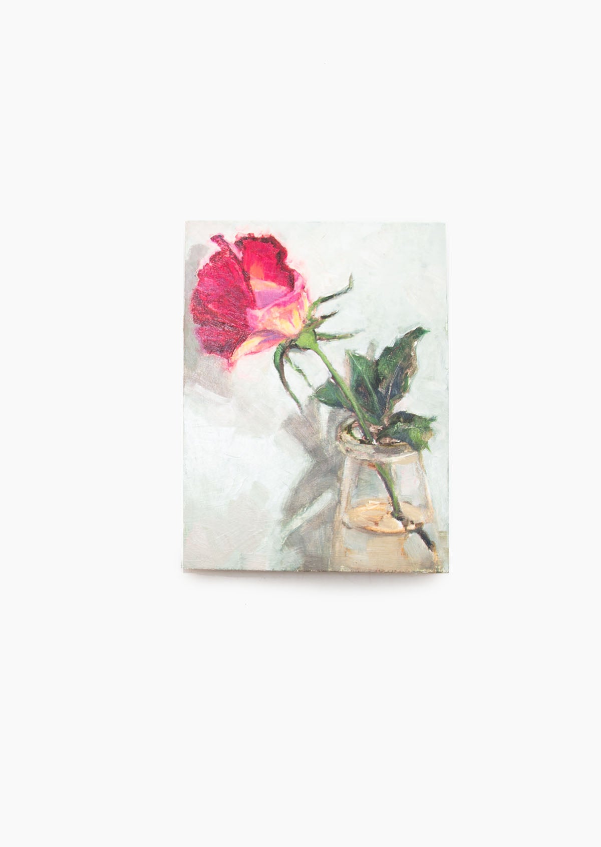 Red-Tip Rose 2 Oil Painting On Panel Mounted | 8"x6"