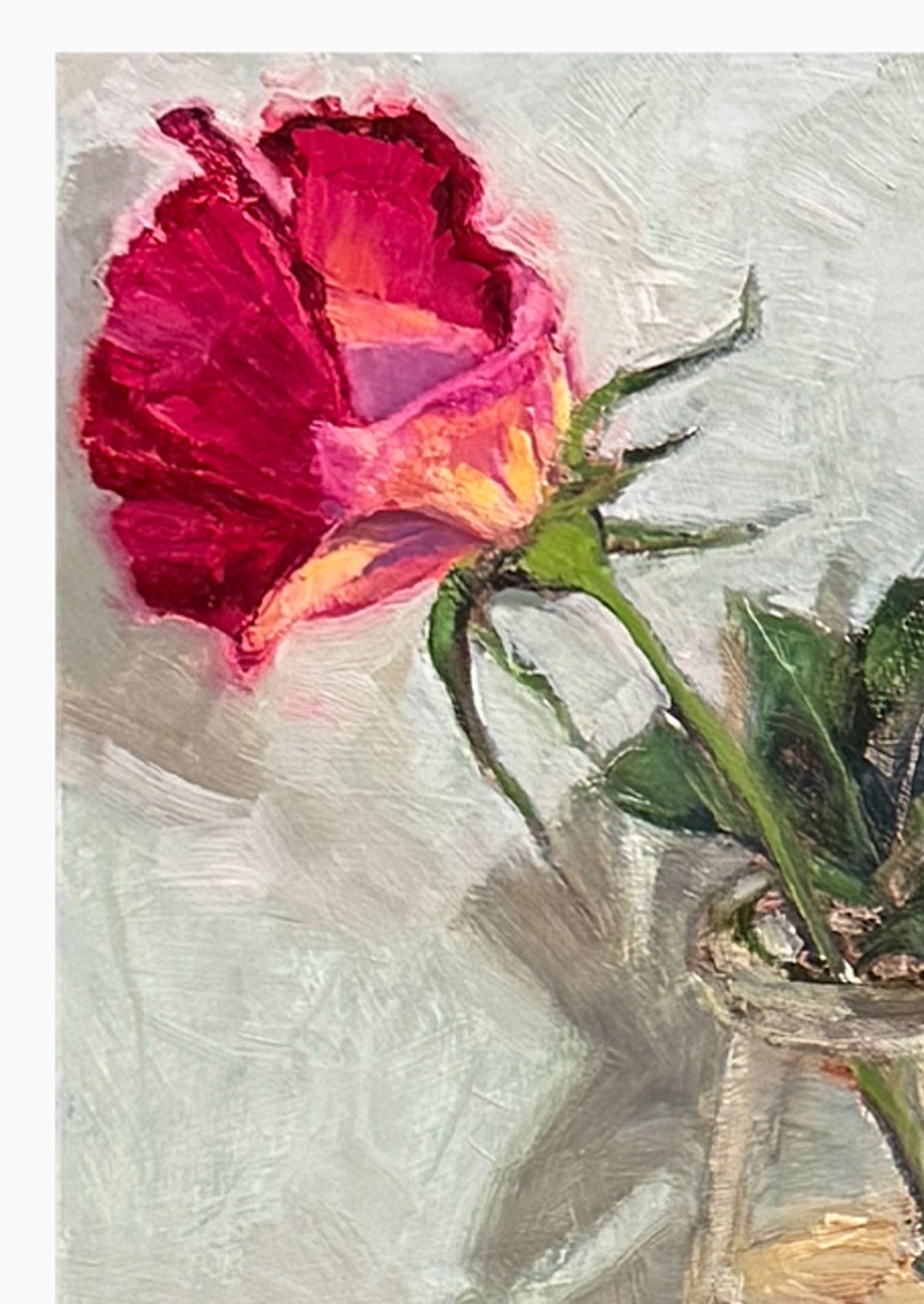 Red-Tip Rose 2 Oil Painting On Panel Mounted | 8"x6"