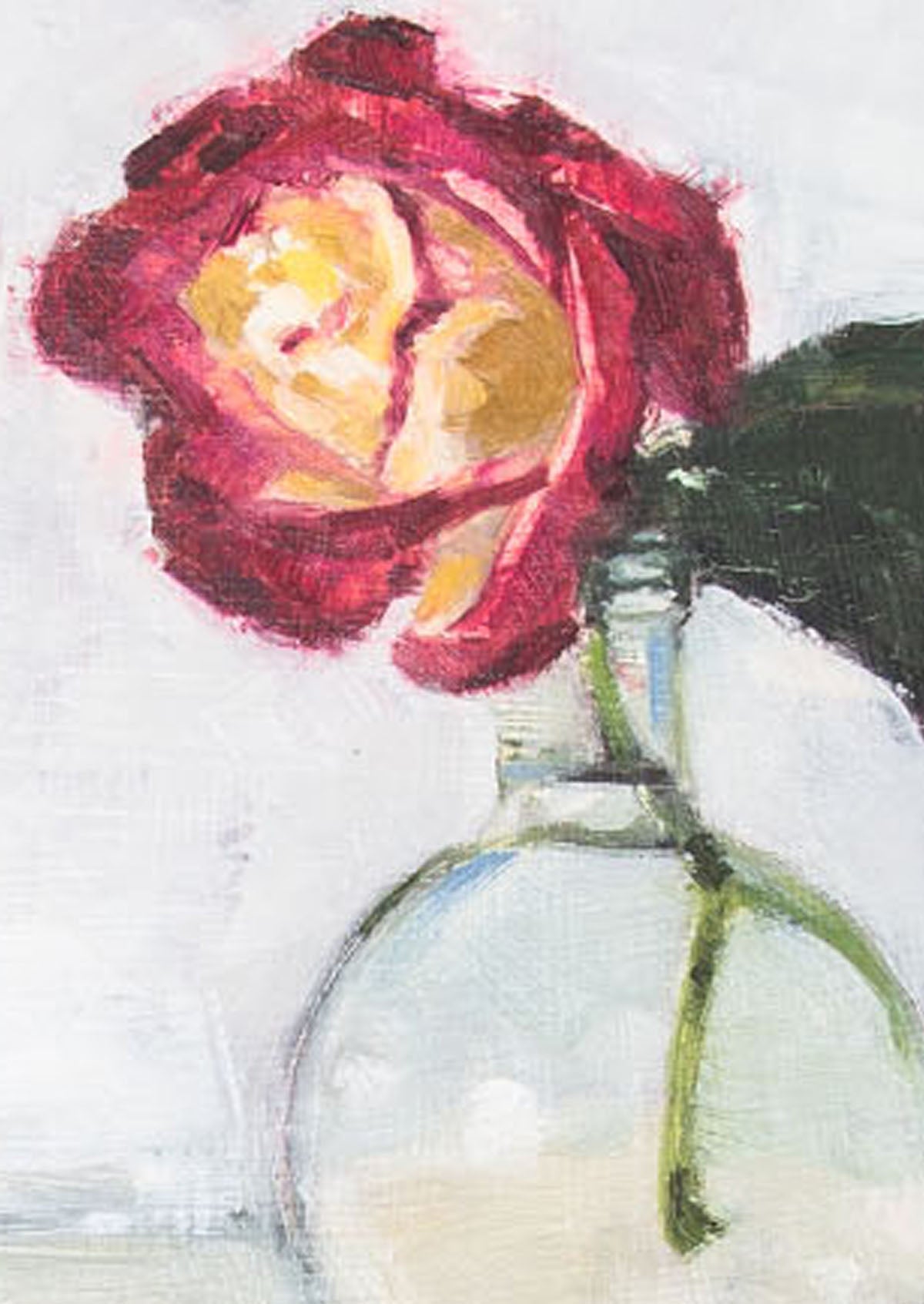 Red-Tip Rose Globe Vase Oil Painting On Panel Mounted | 7"x5"