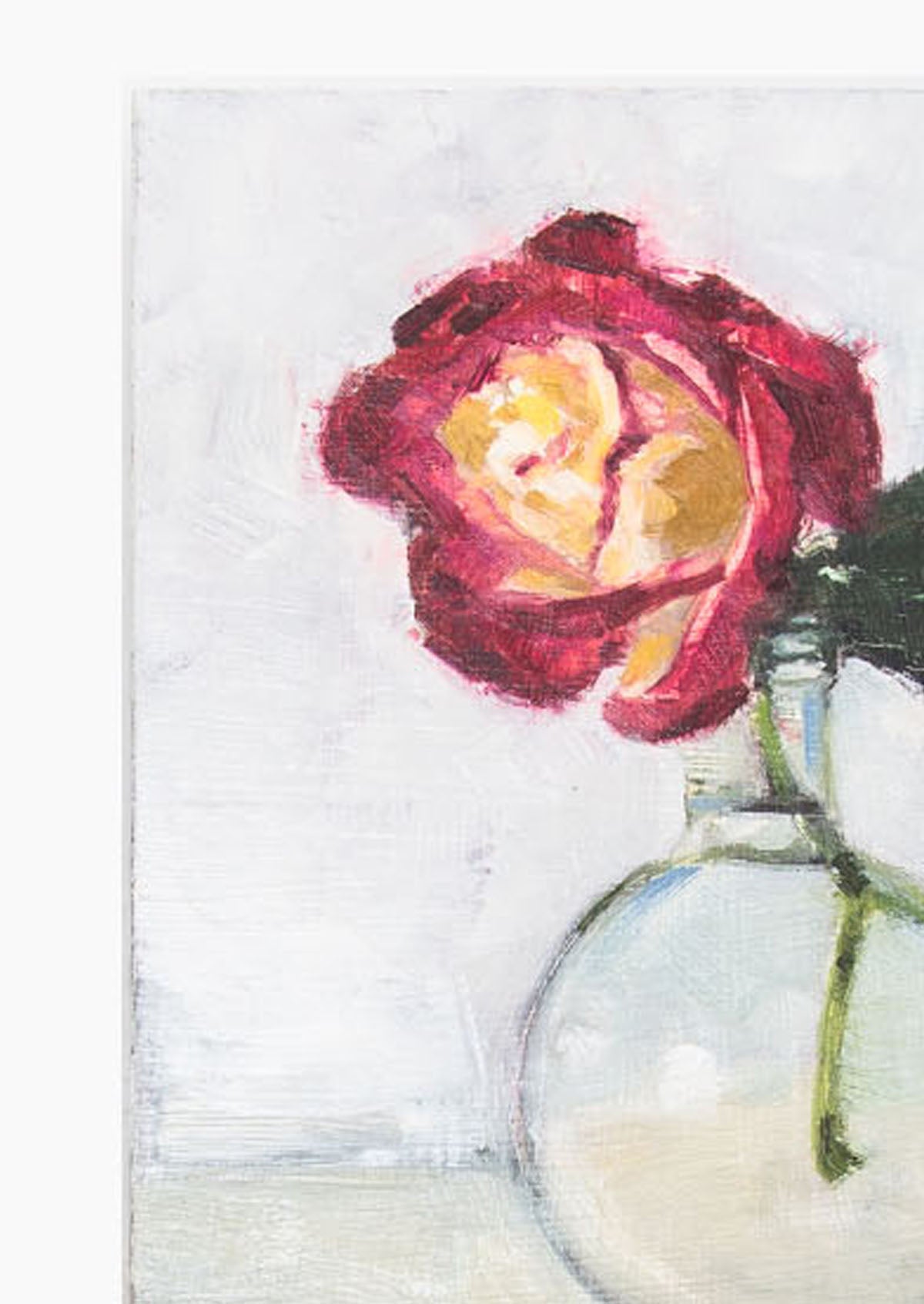 Red-Tip Rose Globe Vase Oil Painting On Panel Mounted | 7"x5"