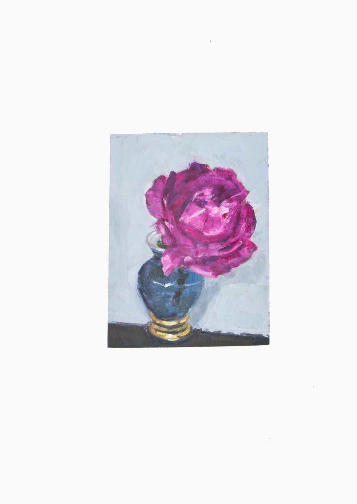 Red-Violet Rose Blue Vase Vase Oil Painting On Panel Mounted | 8"x6"