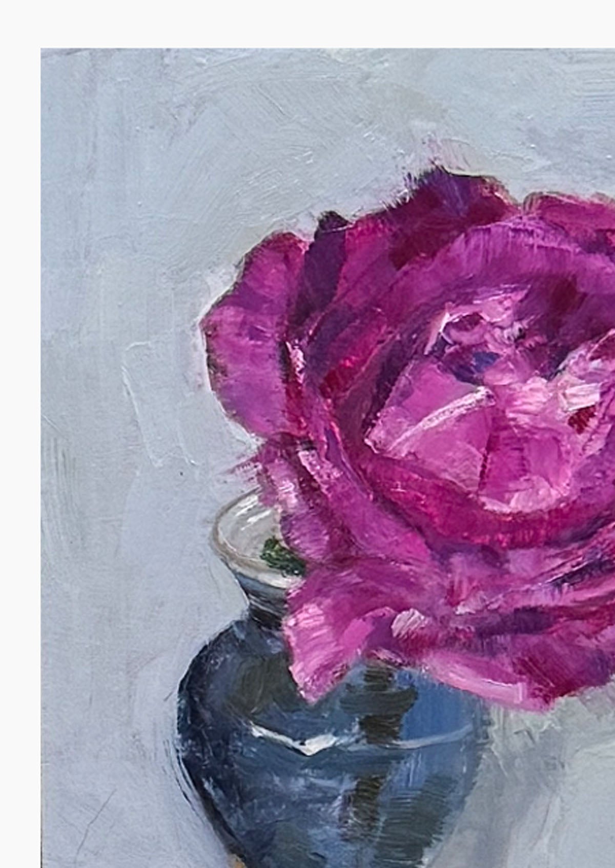 Red-Violet Rose Blue Vase Vase Oil Painting On Panel Mounted | 8"x6"