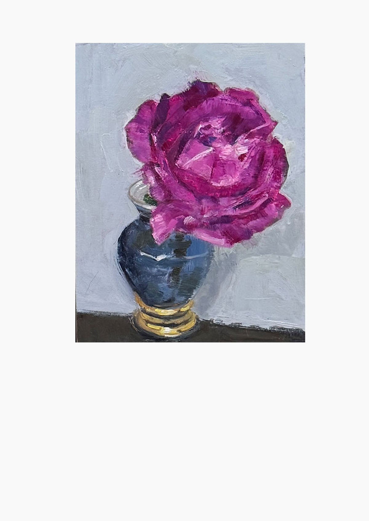 Red-Violet Rose Blue Vase Vase Oil Painting On Panel Mounted | 8"x6"