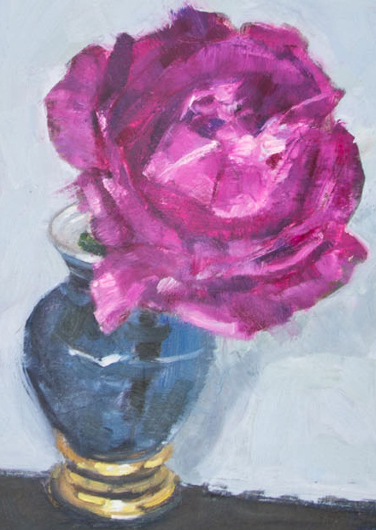 Red-Violet Rose Blue Vase Vase Oil Painting On Panel Mounted | 8"x6"