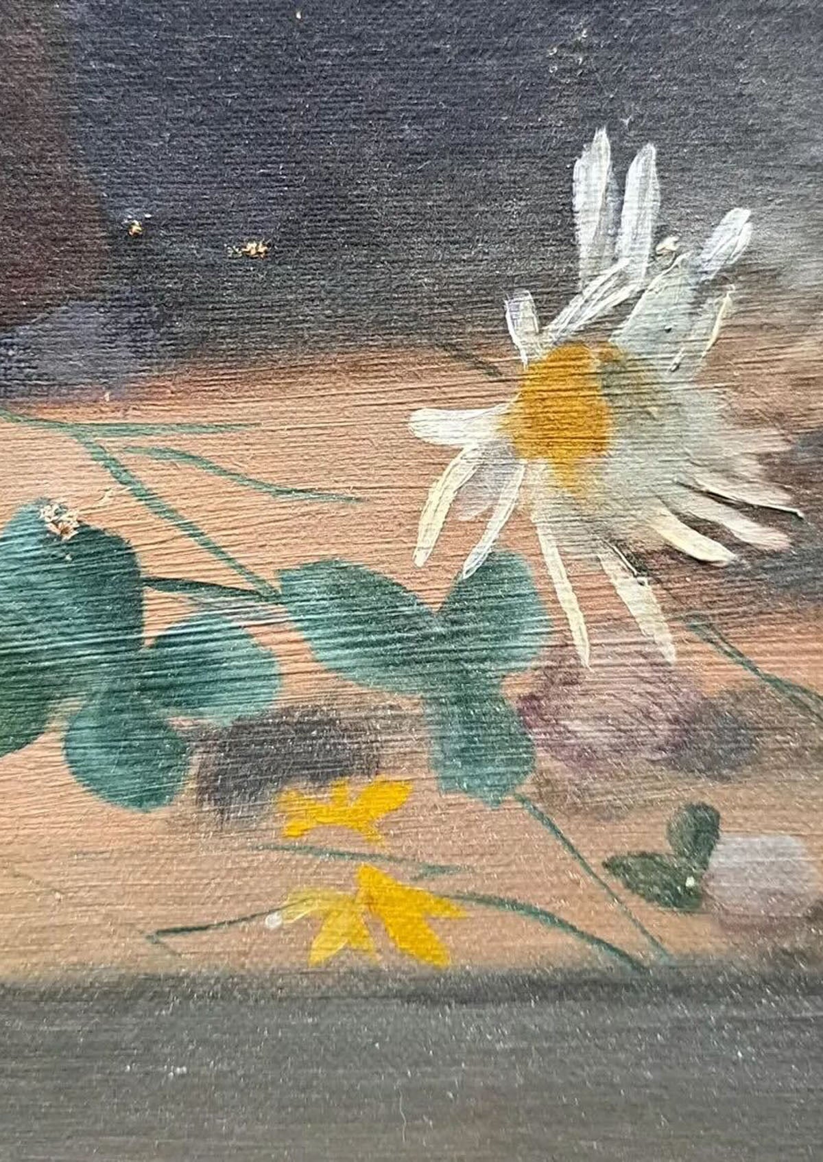 Original Antique Daisies Flower Basket Oil Painting