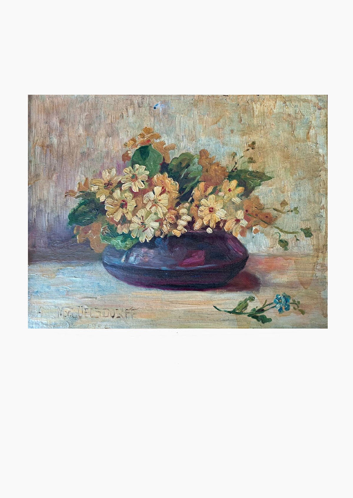 Original Antique German Flower Oil Painting