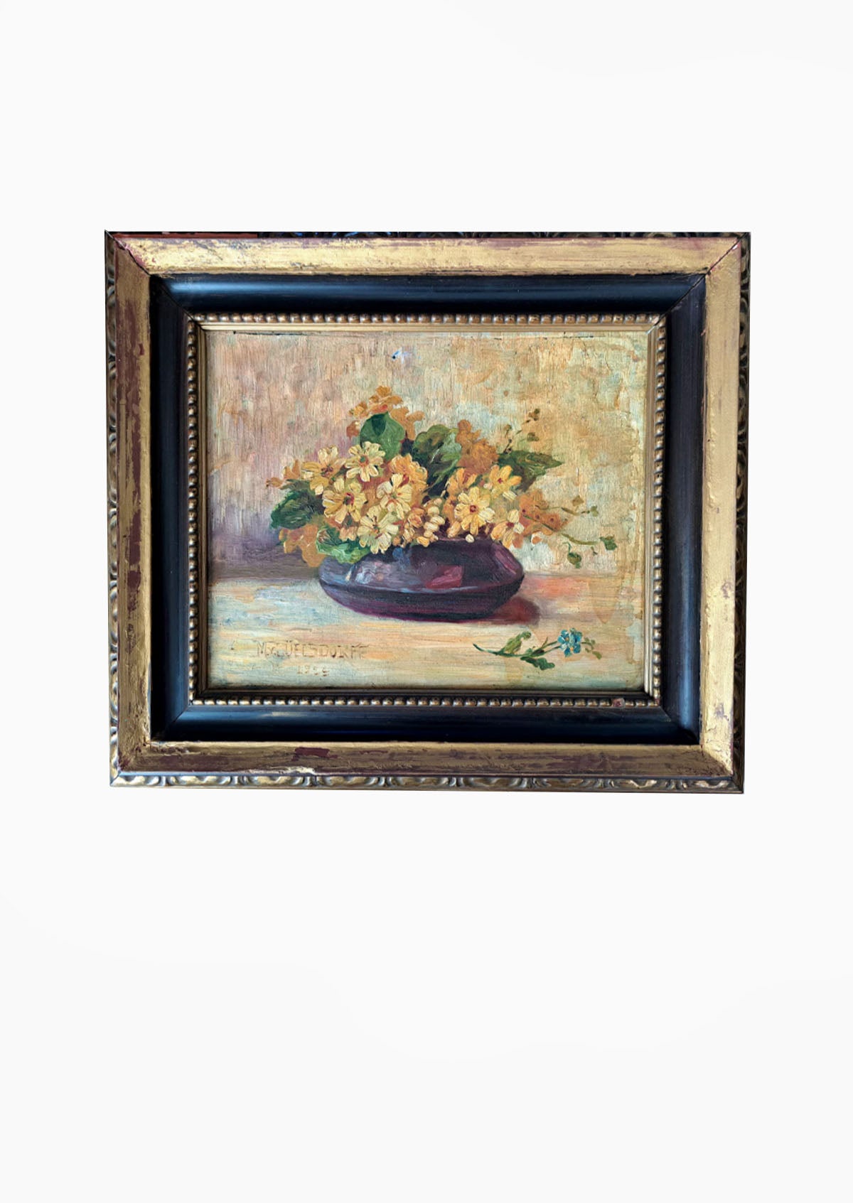 Original Antique German Flower Oil Painting