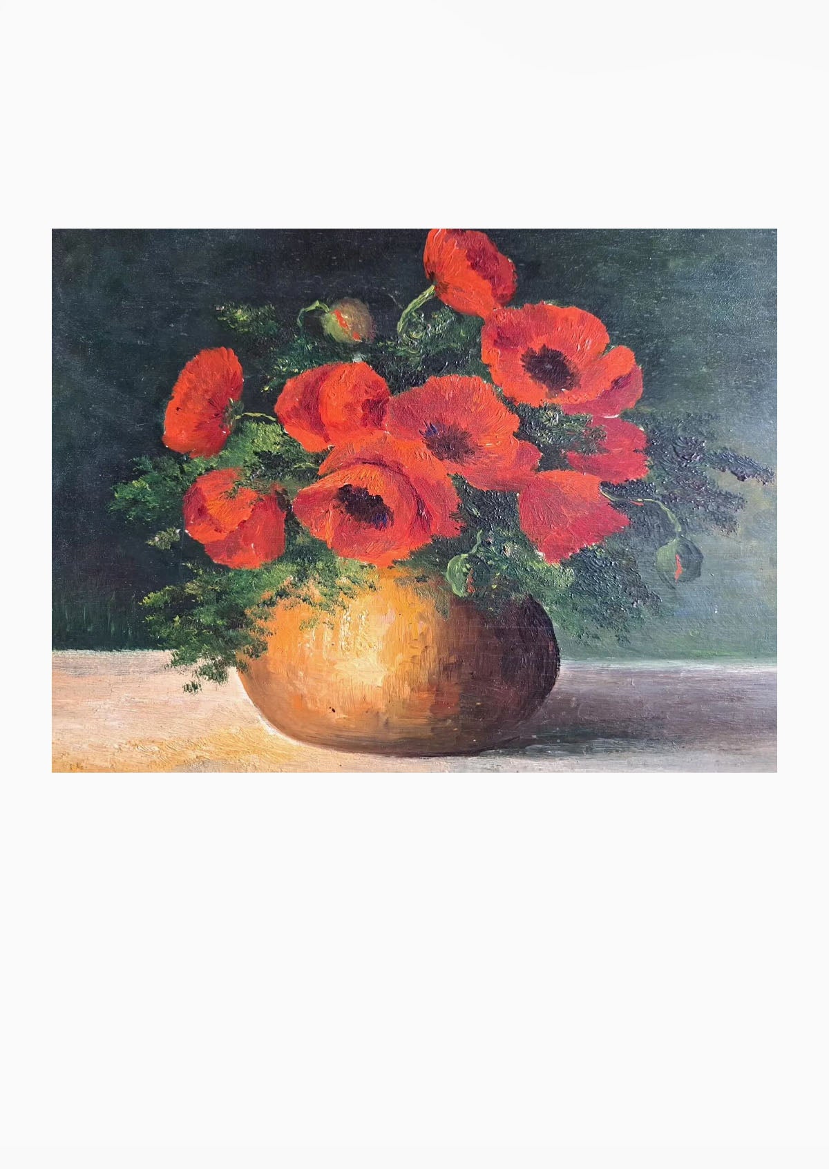 Original Antique Poppies Oil Painting