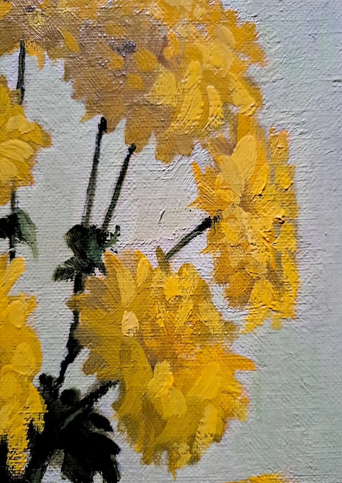 Original Antique Yellow Flowers Oil Painting